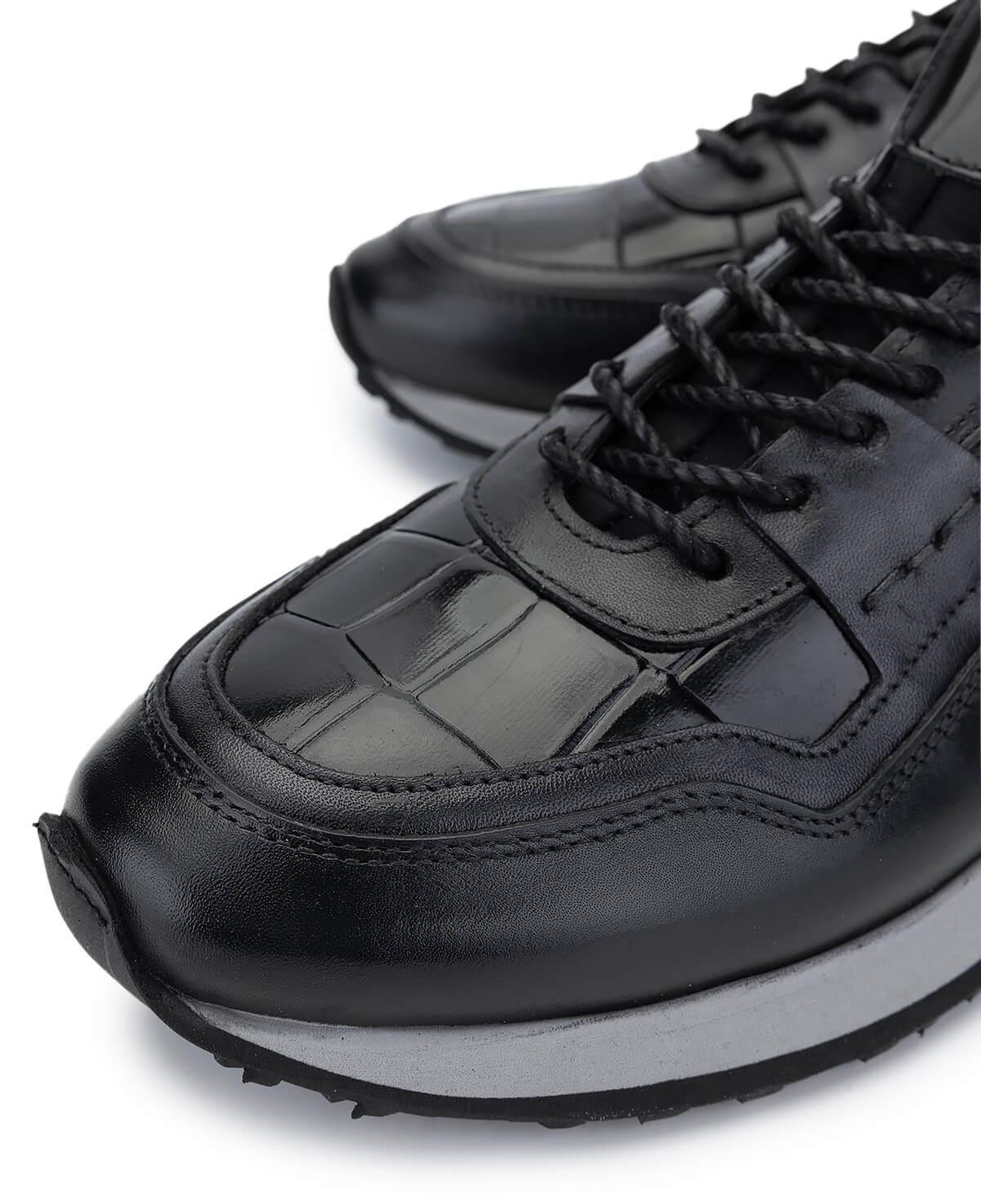 Tamer Tanca Erkek Hakiki Deri Siyah Kroko Sneakers & Spor Ayakkabı