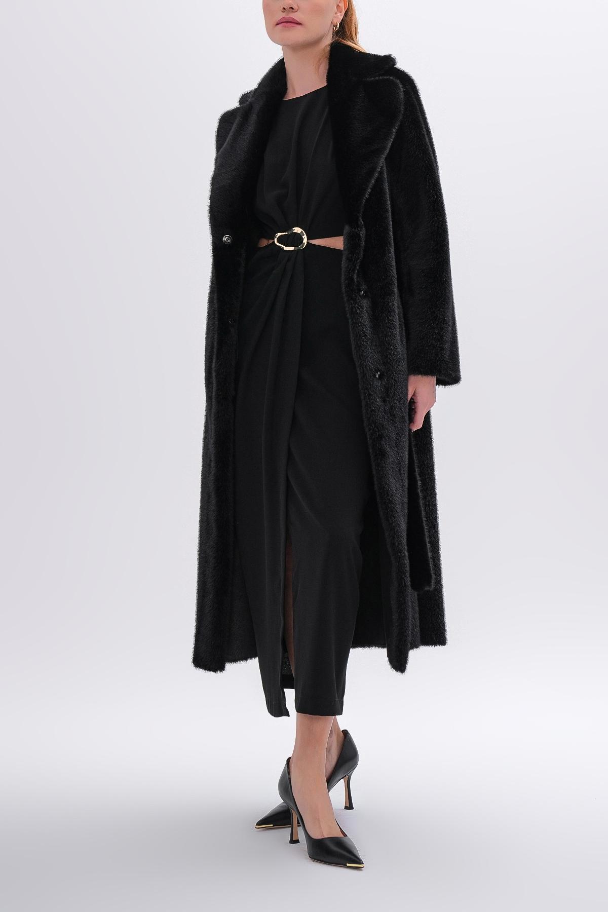 Valmenti Kadın Tekstil Siyah KURK Deri Mont