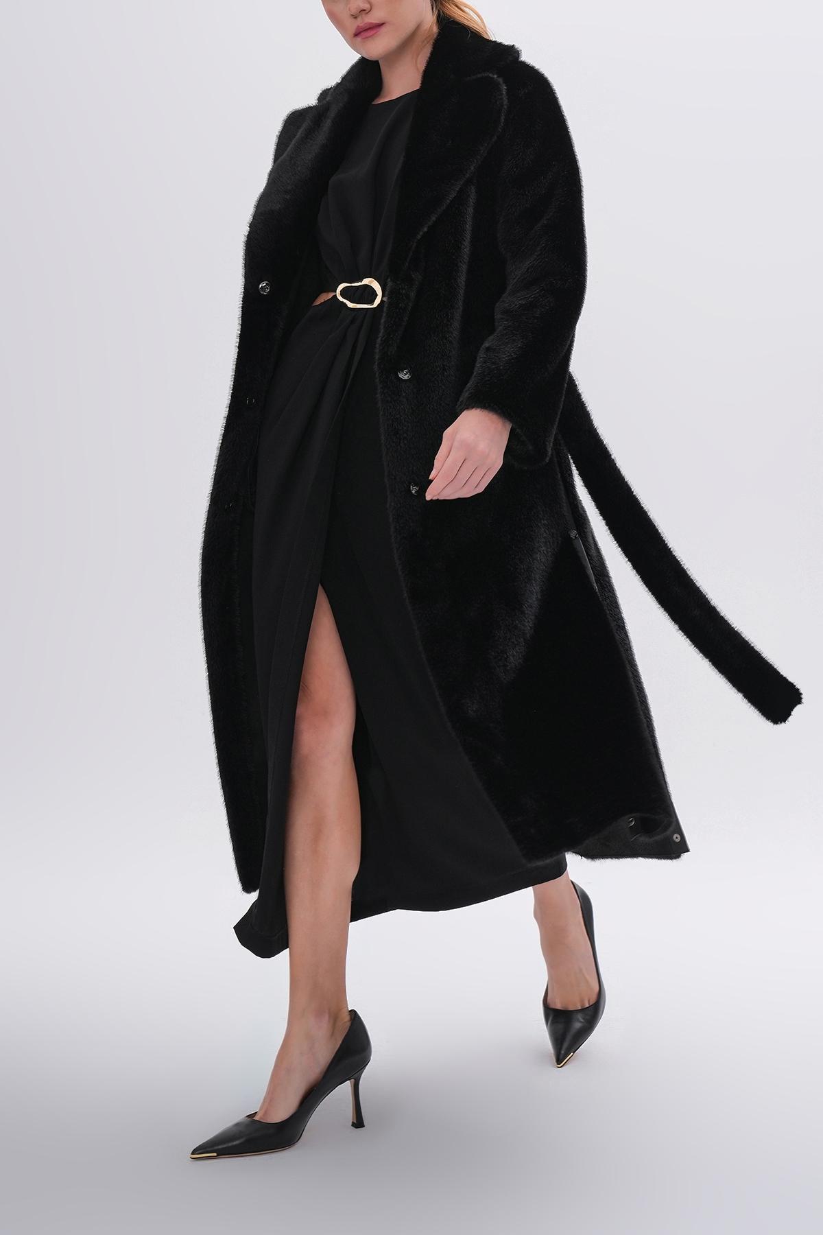 Valmenti Kadın Tekstil Siyah KURK Deri Mont