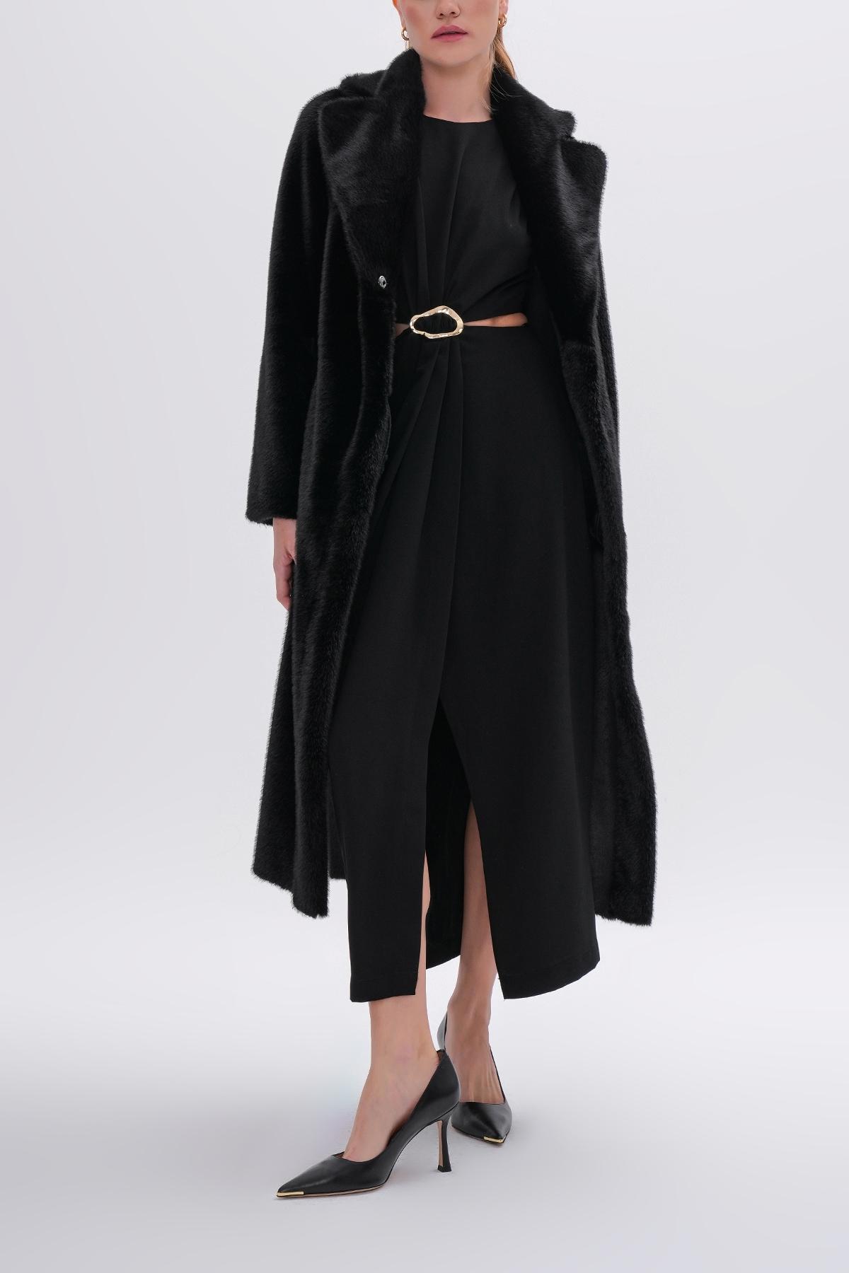 Valmenti Kadın Tekstil Siyah KURK Deri Mont