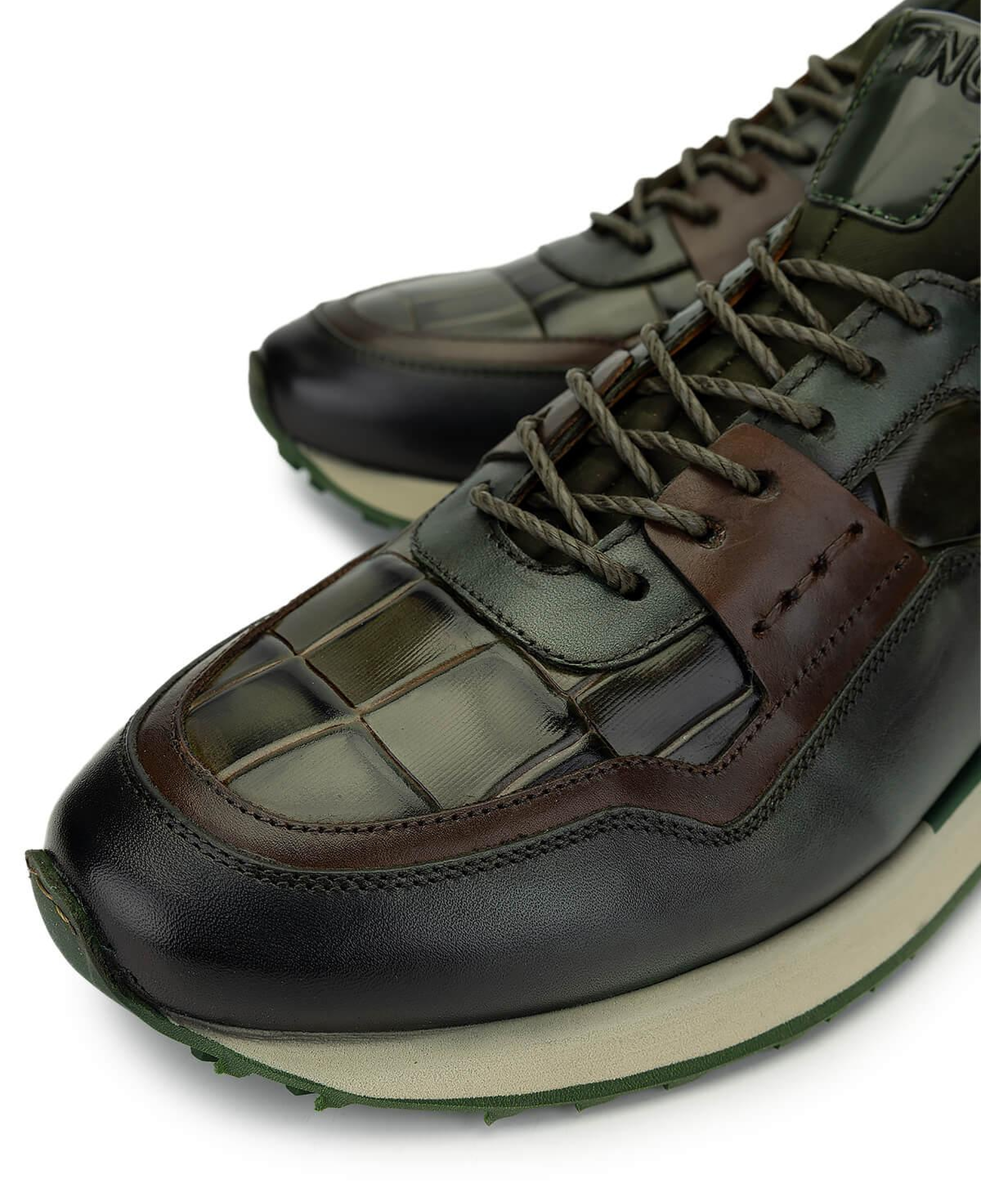 Tamer Tanca Erkek Hakiki Deri Yeşil Kroko Sneakers & Spor Ayakkabı