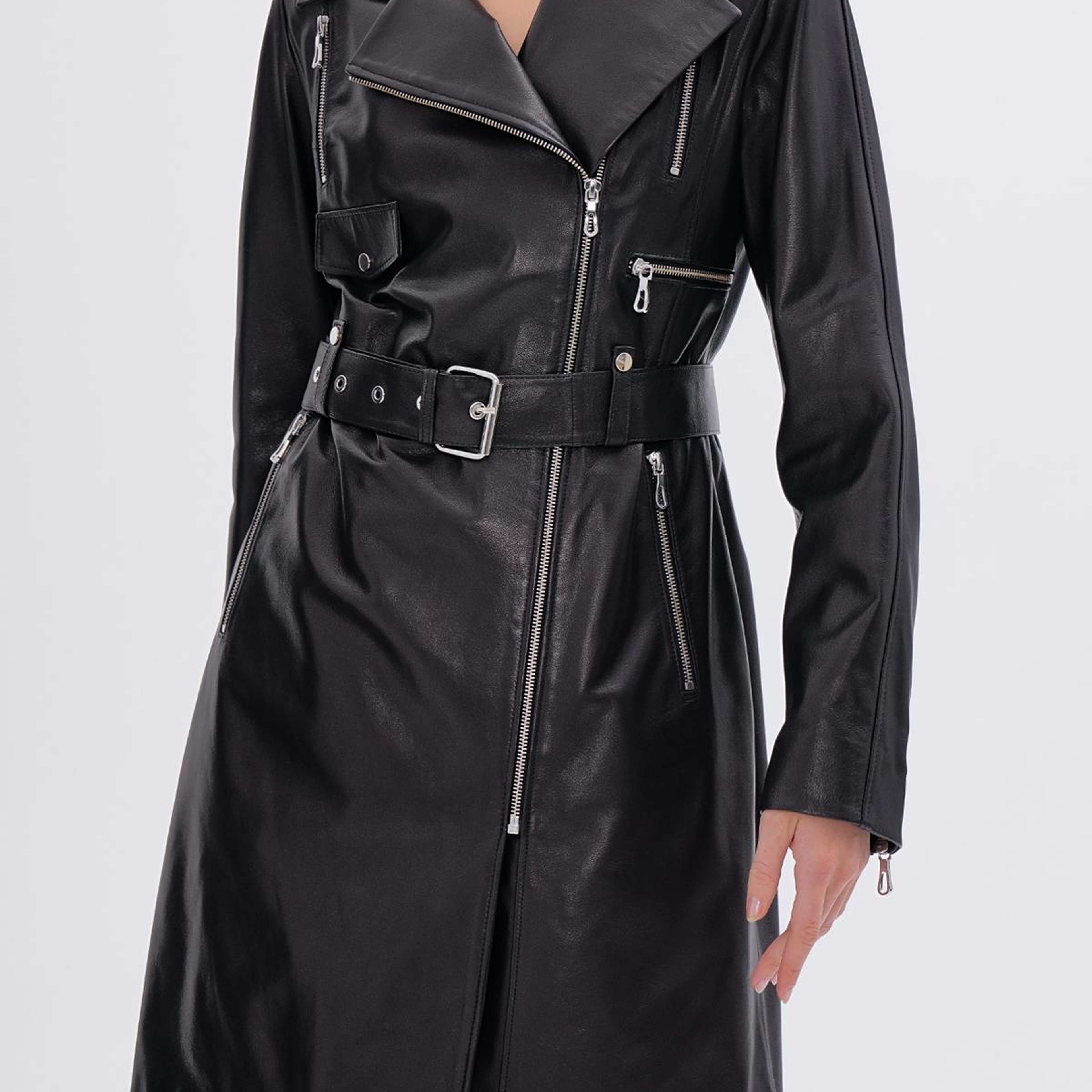 Valmenti Kadın Hakiki Deri Siyah Deri Mont