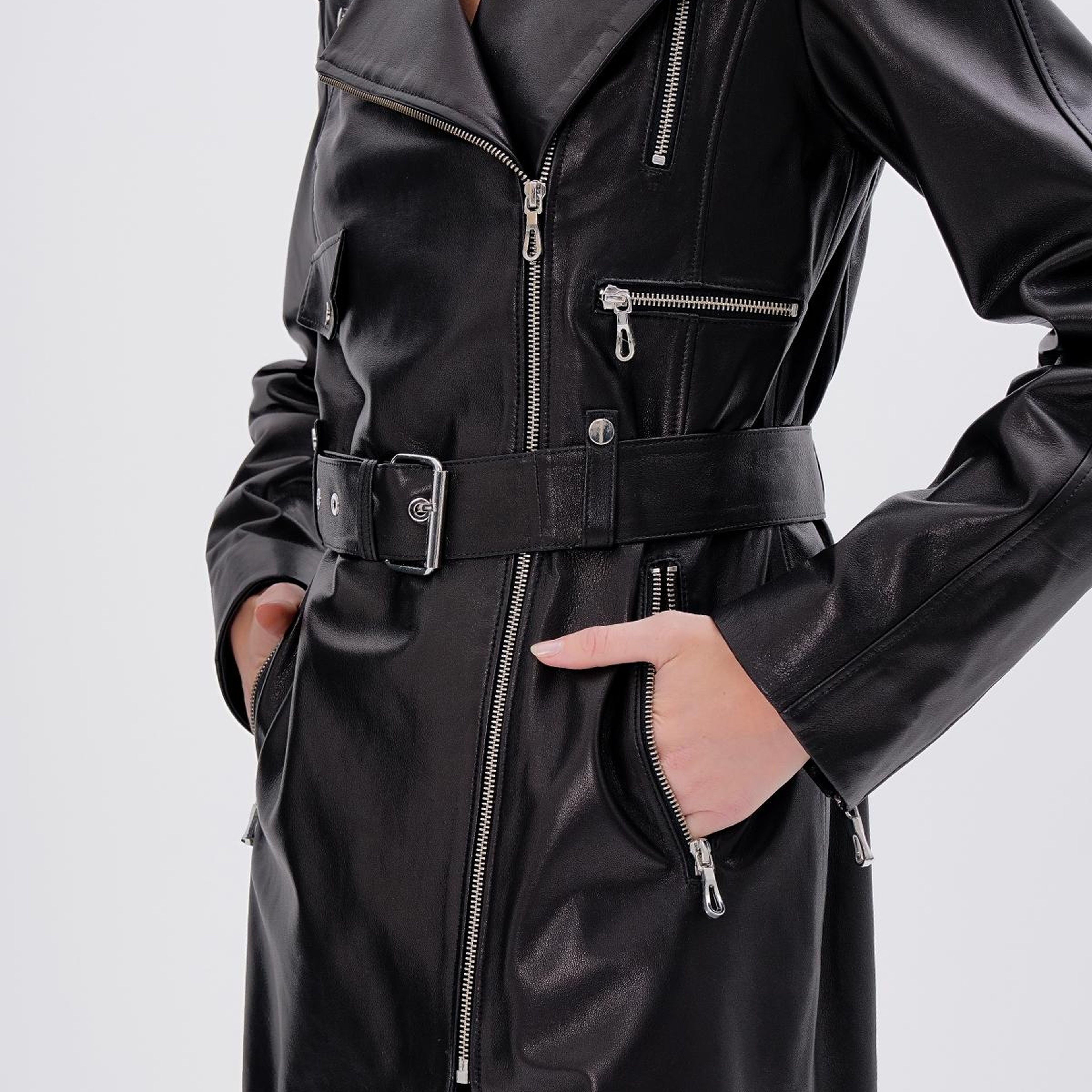 Valmenti Kadın Hakiki Deri Siyah Deri Mont