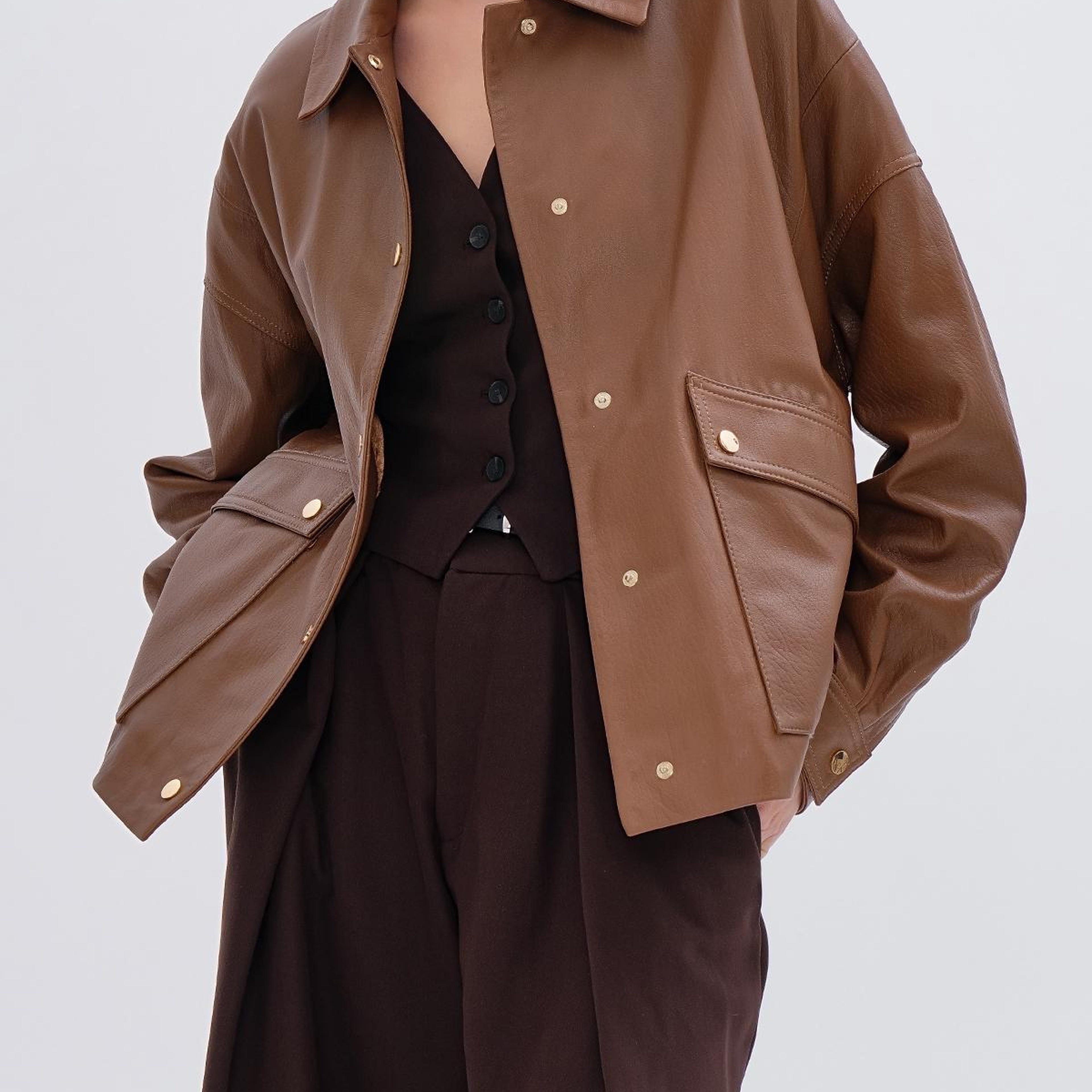 Valmenti Kadın Hakiki Deri Taba Mont