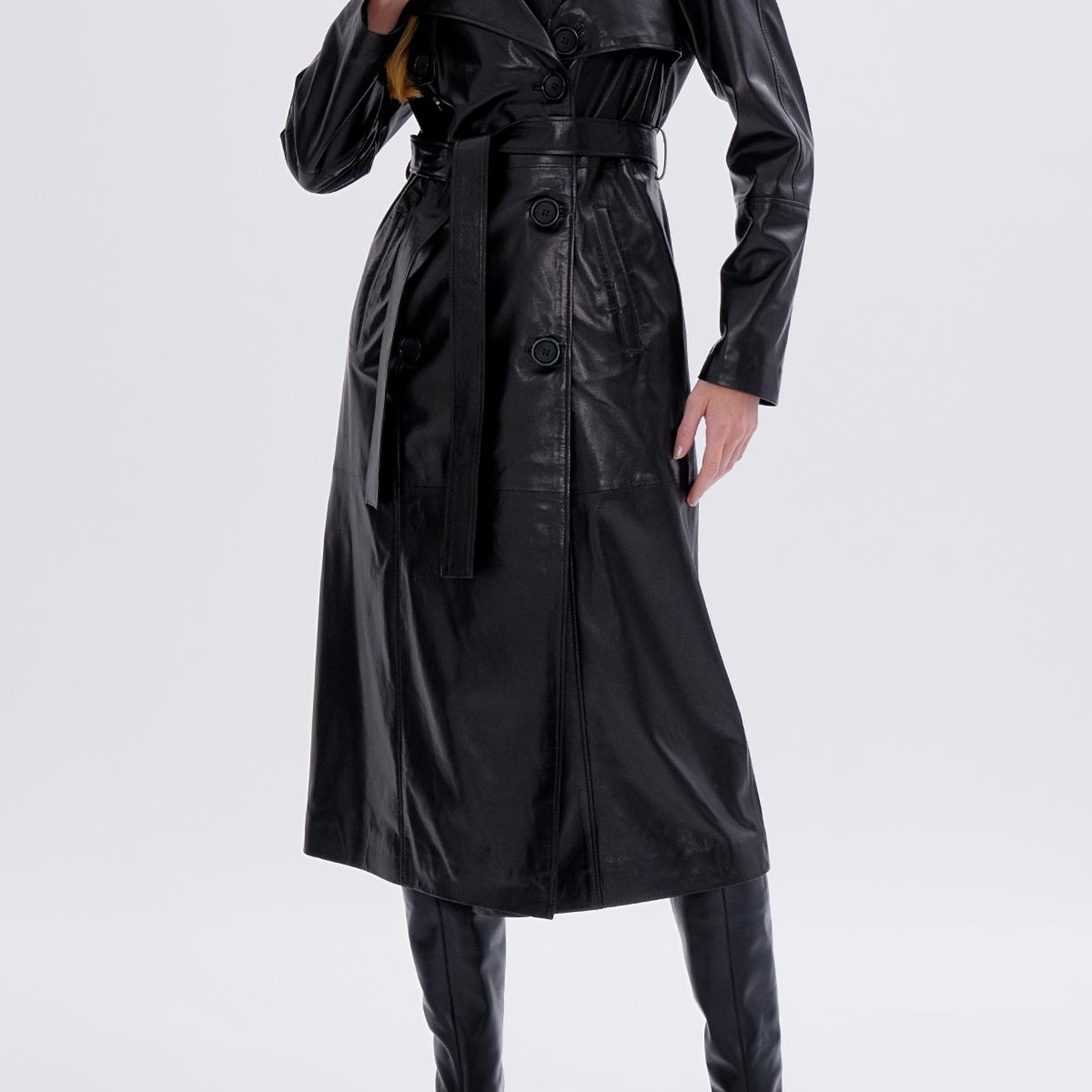 Valmenti Kadın Hakiki Deri Siyah Trençkot Deri Mont