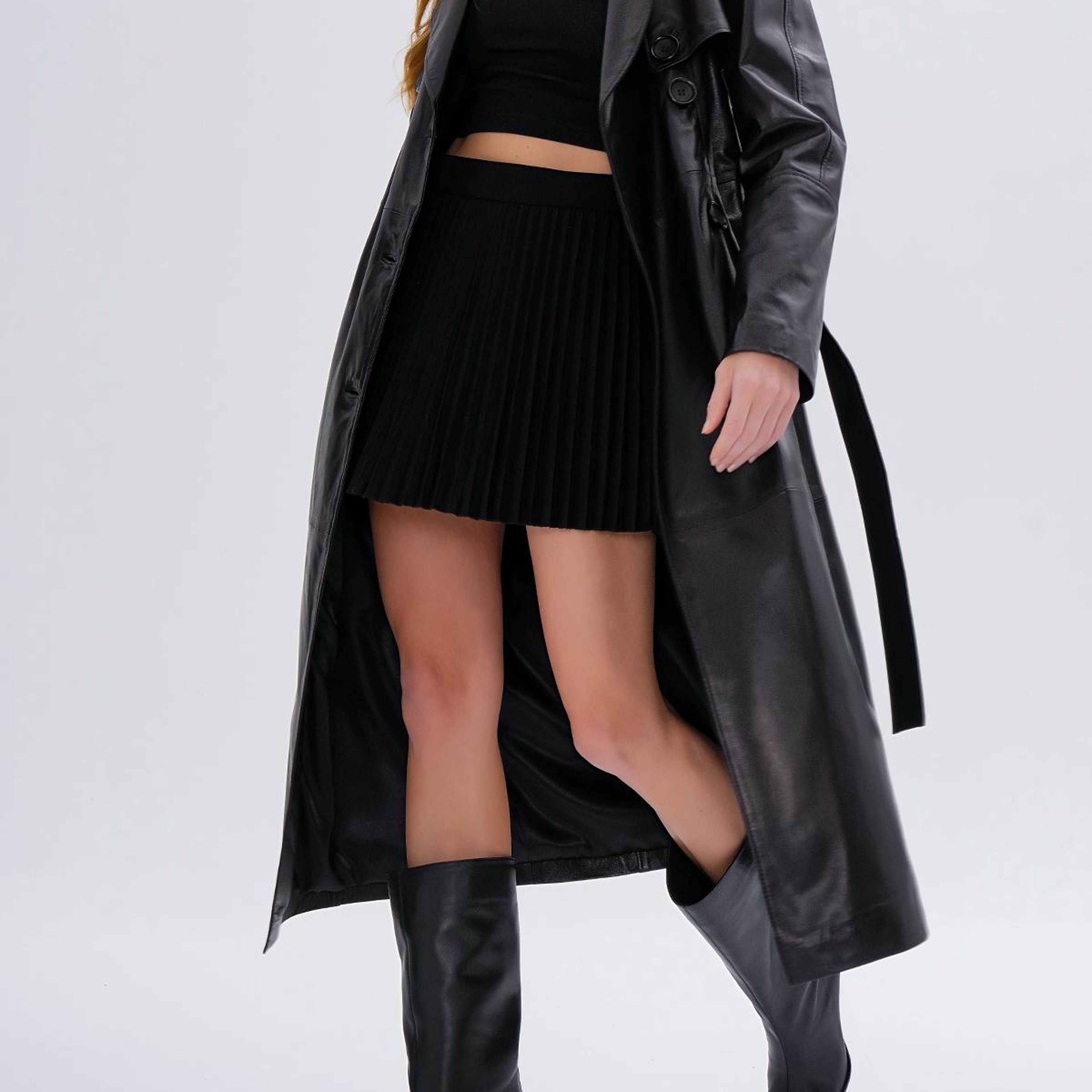 Valmenti Kadın Hakiki Deri Siyah Trençkot Deri Mont