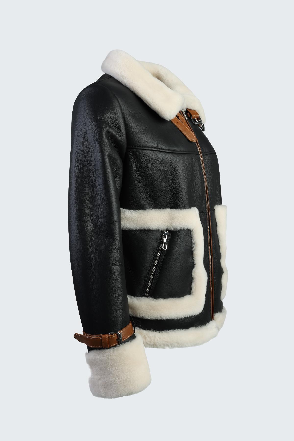 Valmenti Kadın Hakiki Deri Siyah Mont