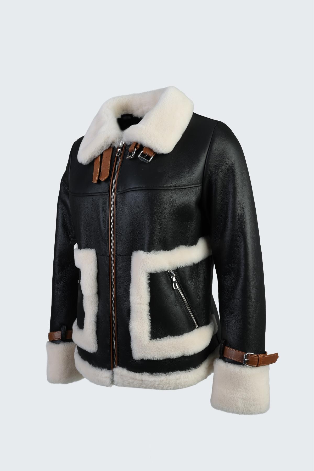 Valmenti Kadın Hakiki Deri Siyah Mont