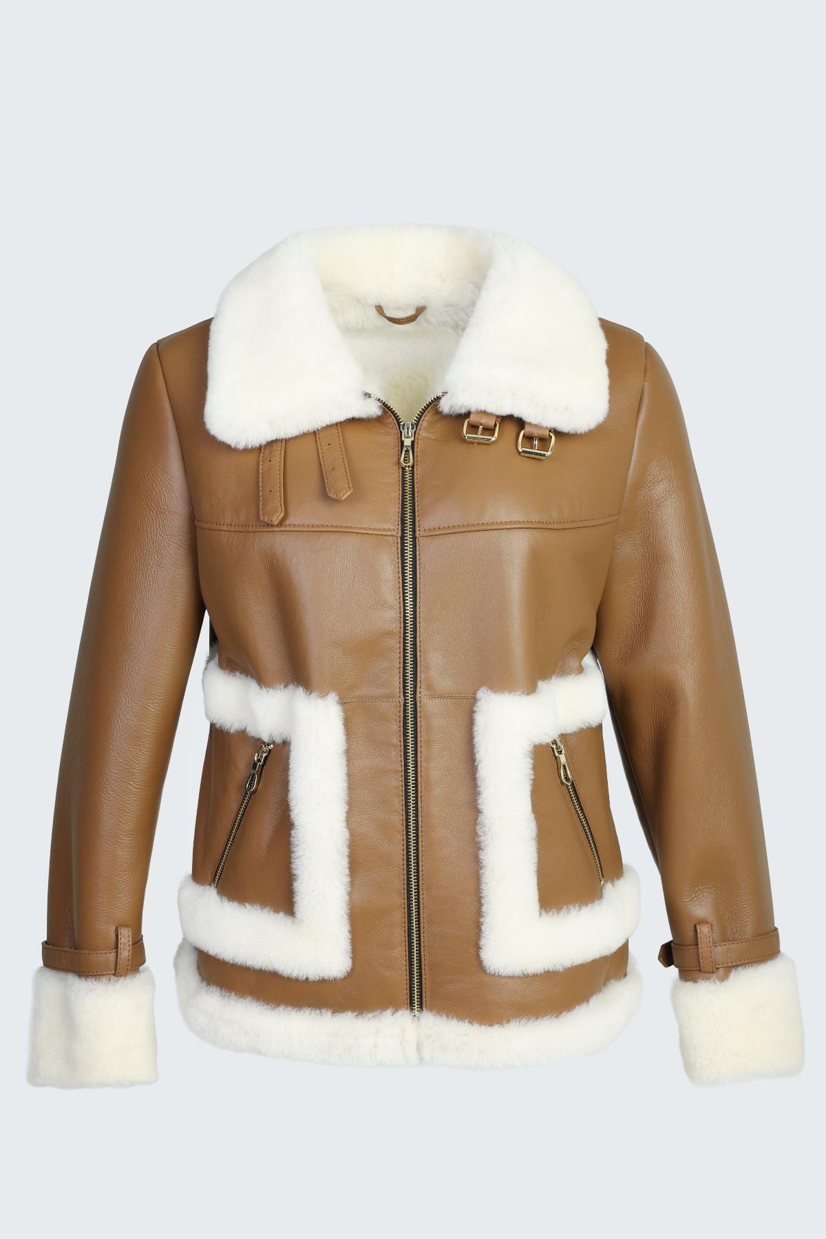 Valmenti Kadın Hakiki Deri Taba Mont