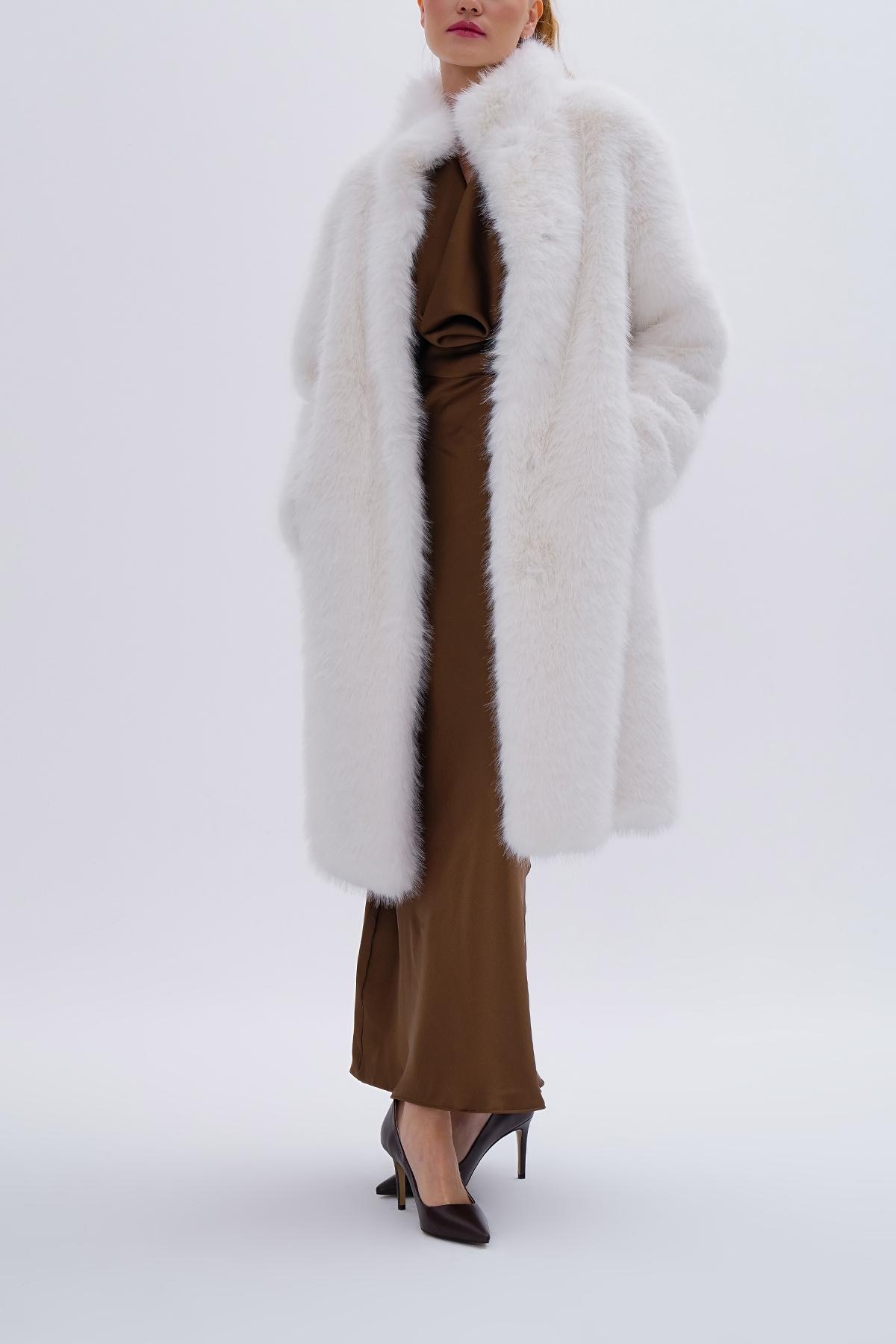 Valmenti Kadın Tekstil Beyaz KURK Deri Mont