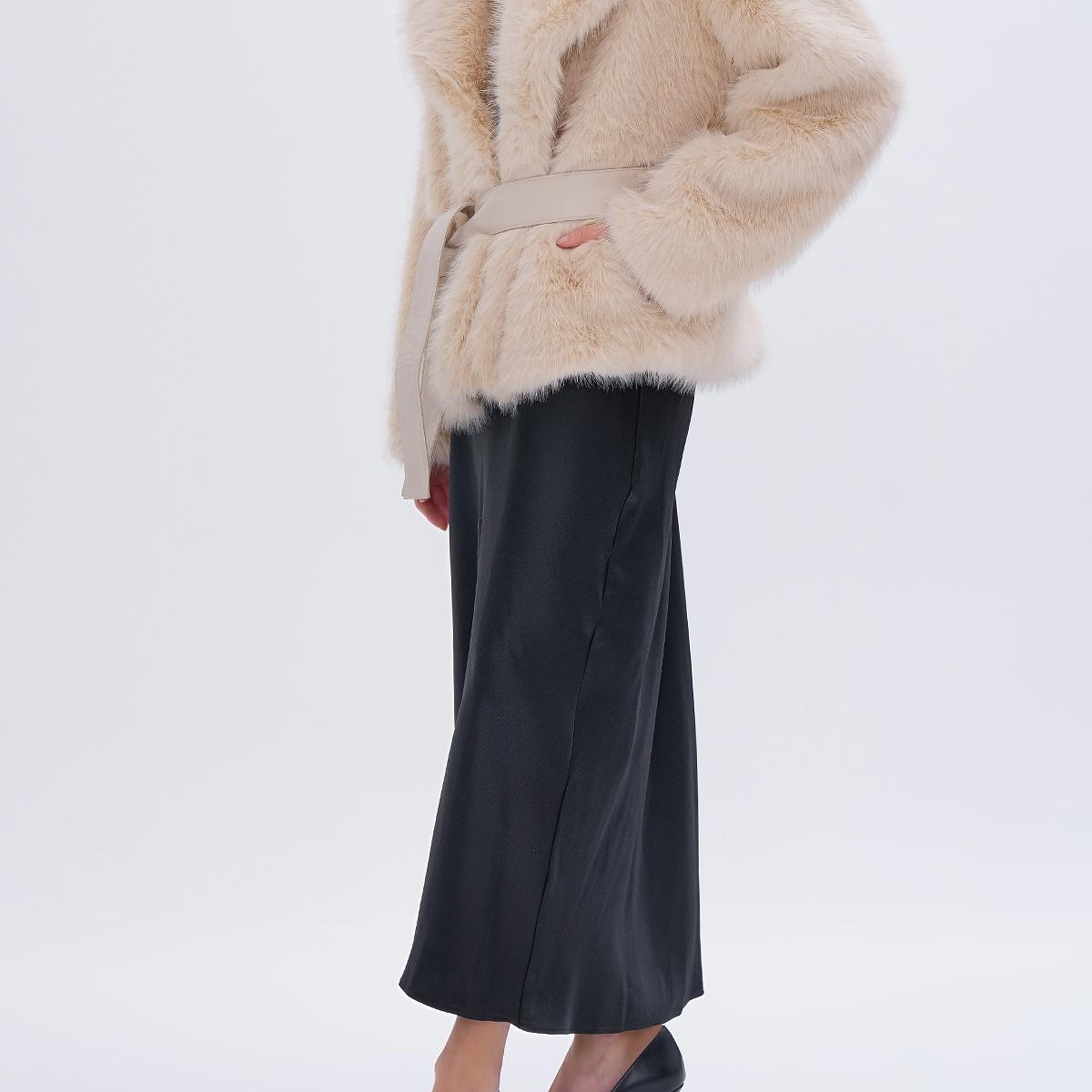 Valmenti Kadın Tekstil Bej KURK Deri Mont