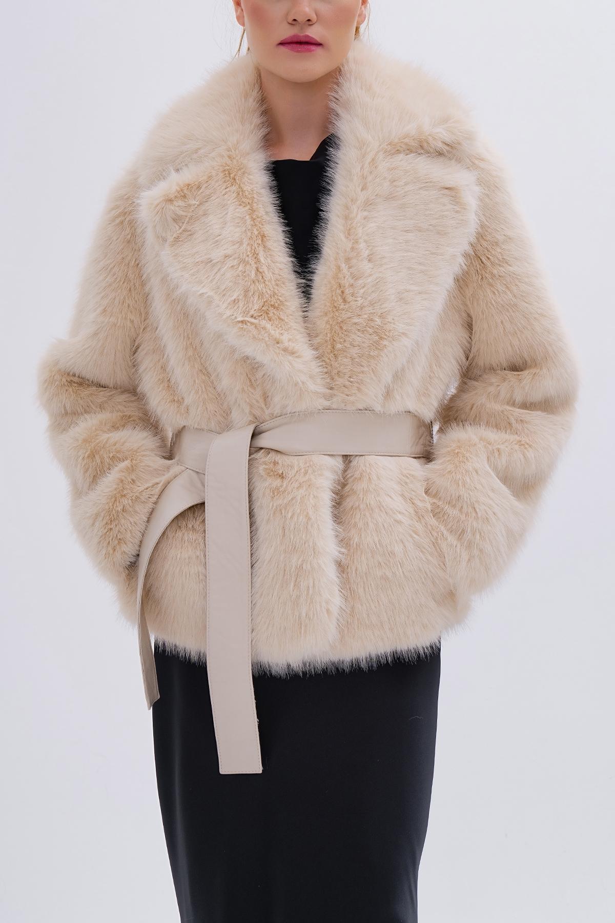 Valmenti Kadın Tekstil Bej KURK Deri Mont