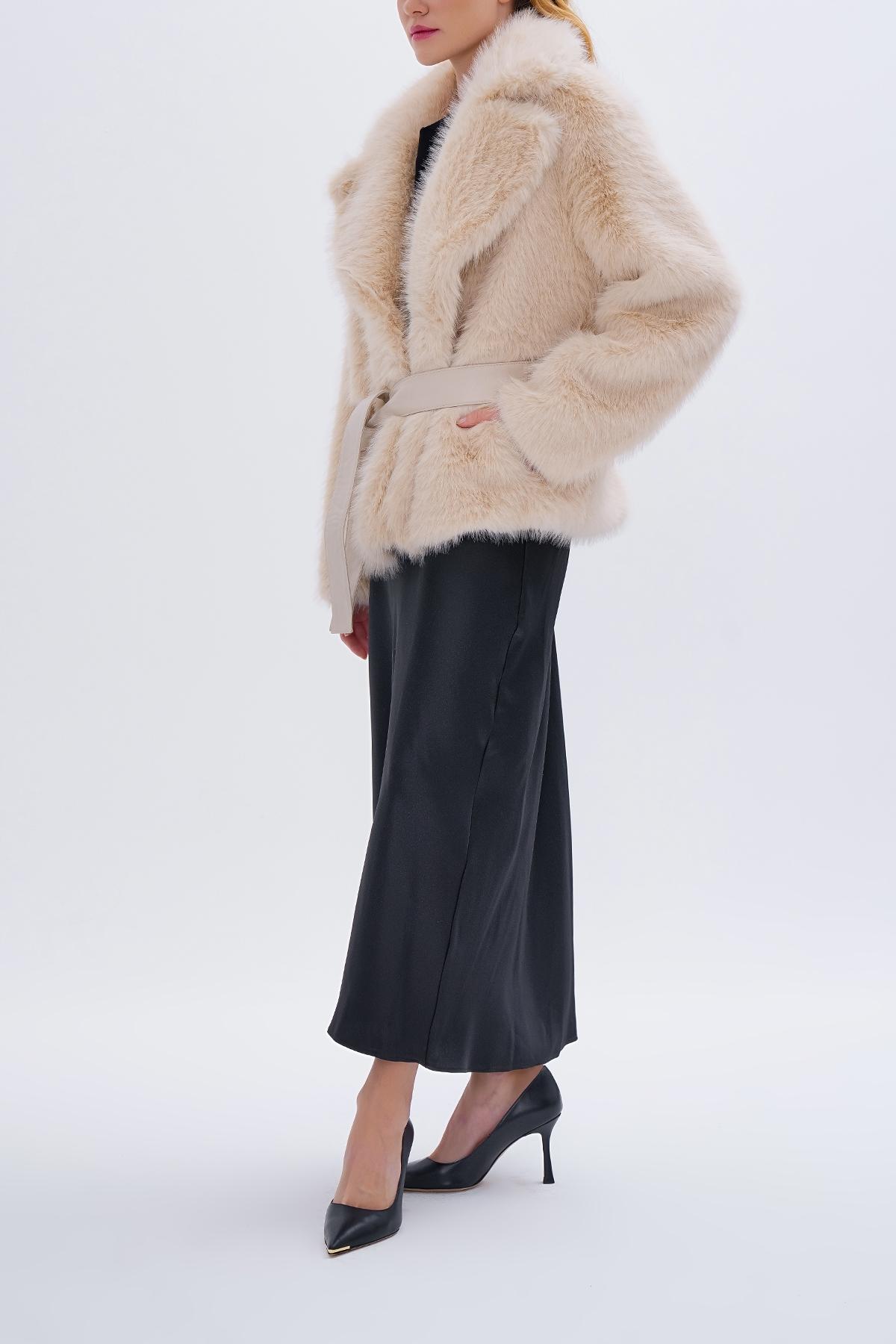 Valmenti Kadın Tekstil Bej KURK Deri Mont