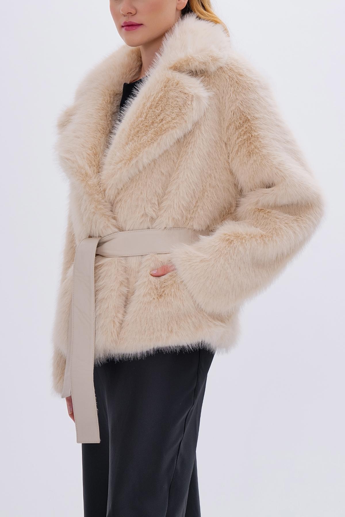 Valmenti Kadın Tekstil Bej KURK Deri Mont