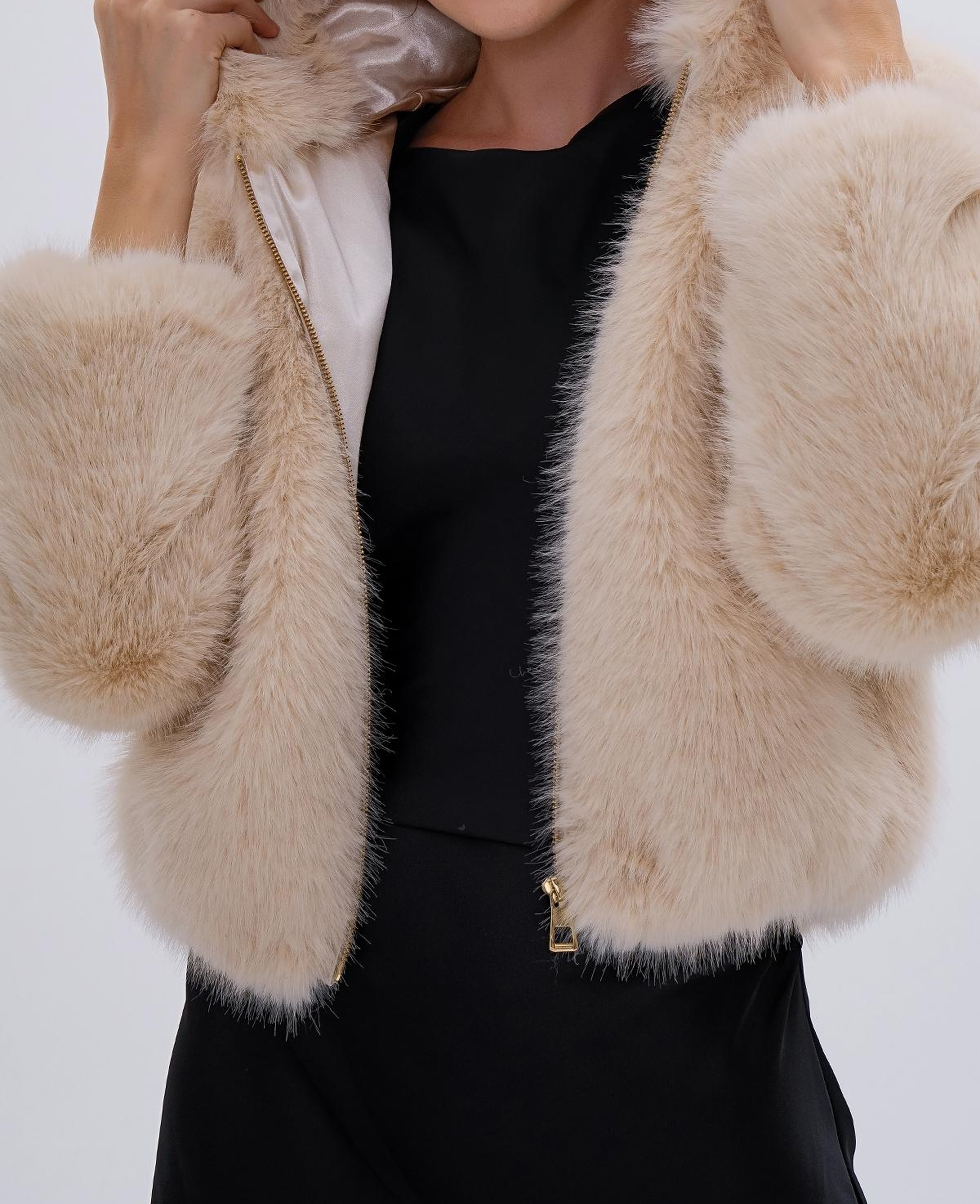 Valmenti Kadın Tekstil Bej KURK Deri Mont