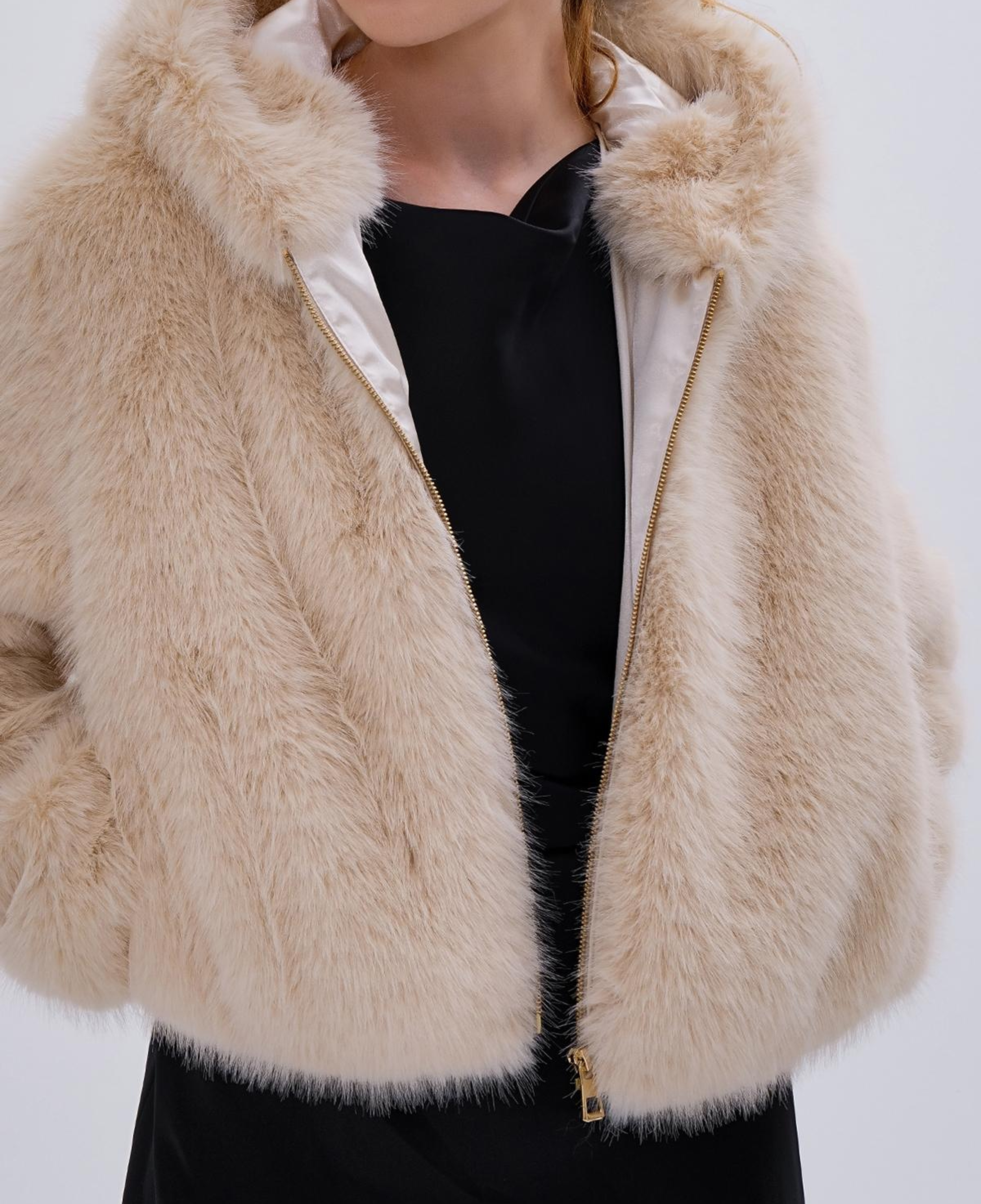 Valmenti Kadın Tekstil Bej KURK Deri Mont