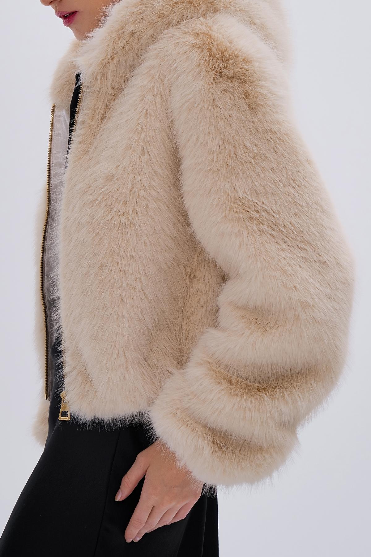 Valmenti Kadın Tekstil Bej KURK Deri Mont