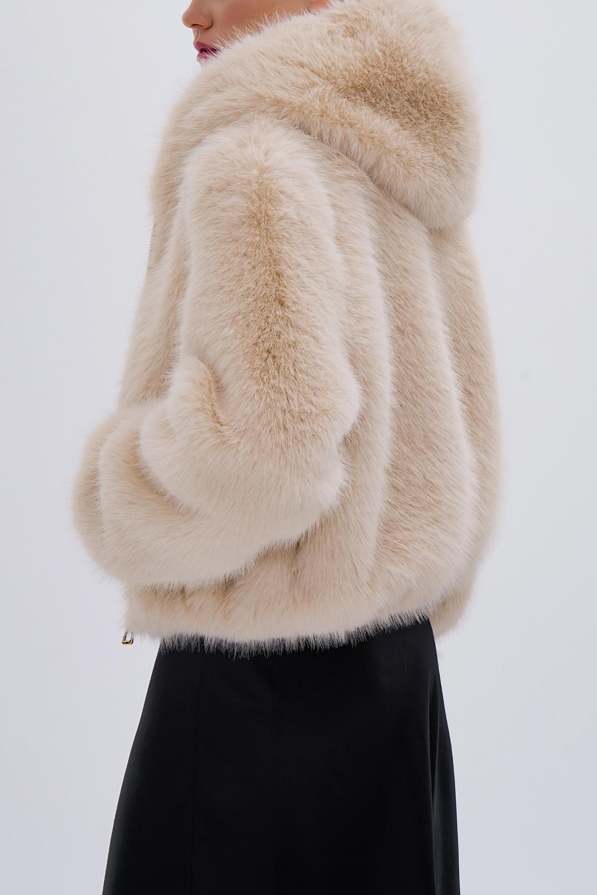 Valmenti Kadın Tekstil Bej KURK Deri Mont