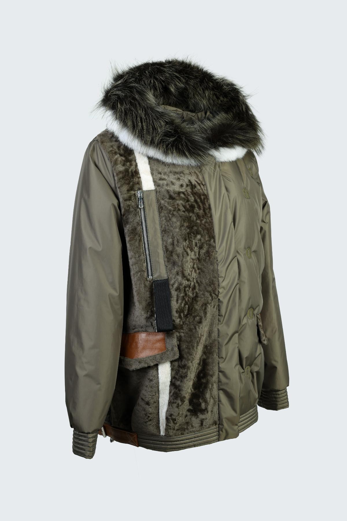 Valmenti Kadın Kürk/Deri/Kumaş Haki Mont