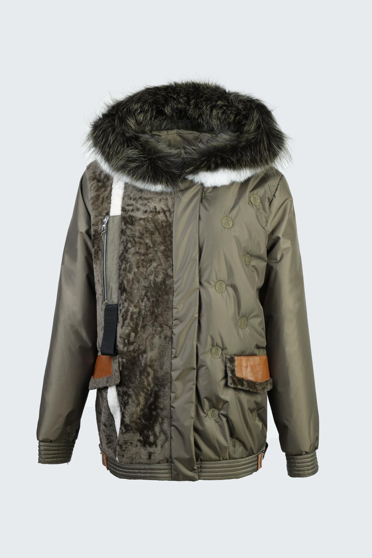 Valmenti Kadın Kürk/Deri/Kumaş Haki Mont