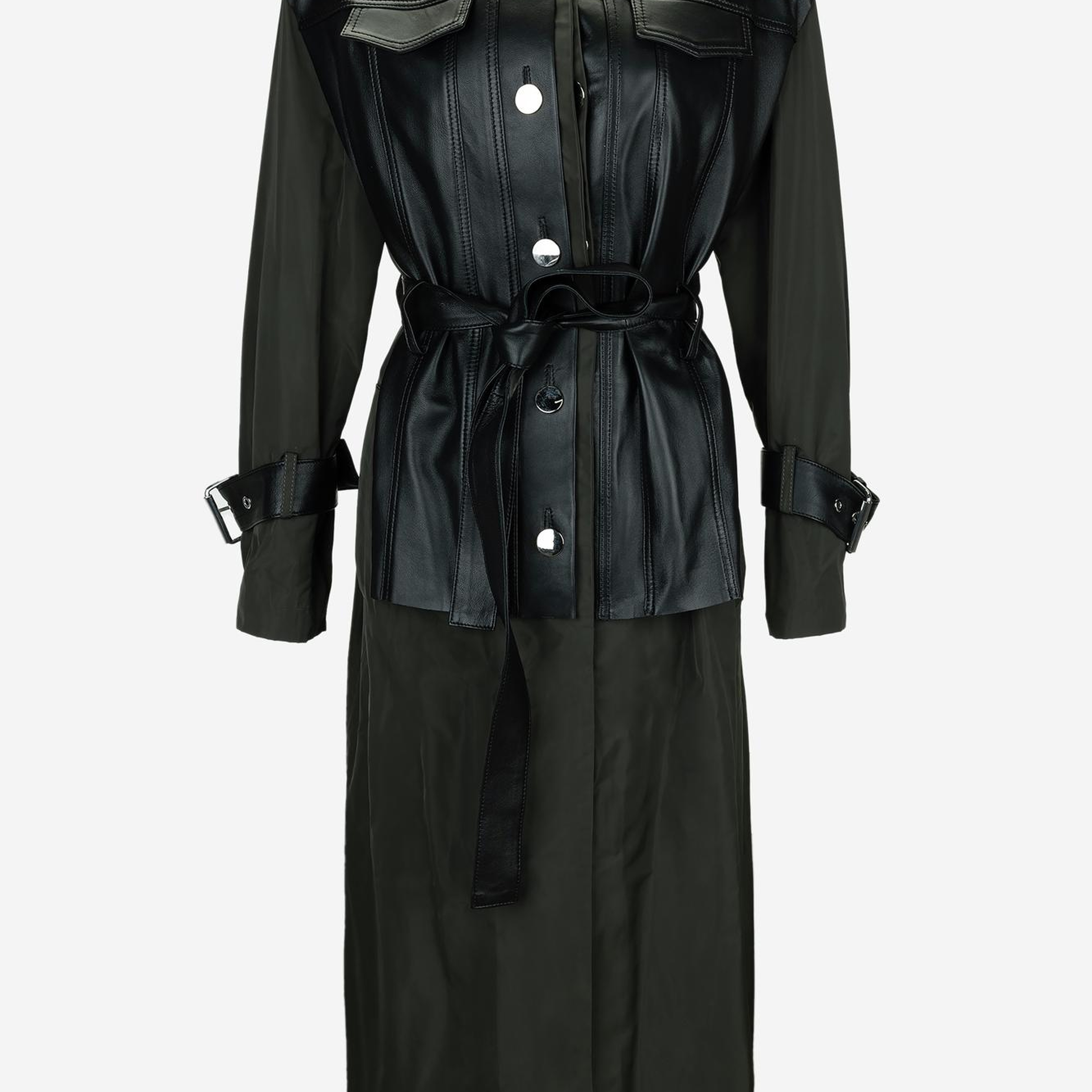 Valmenti Kadın Hakiki Deri Haki Süet Trençkot Deri Mont