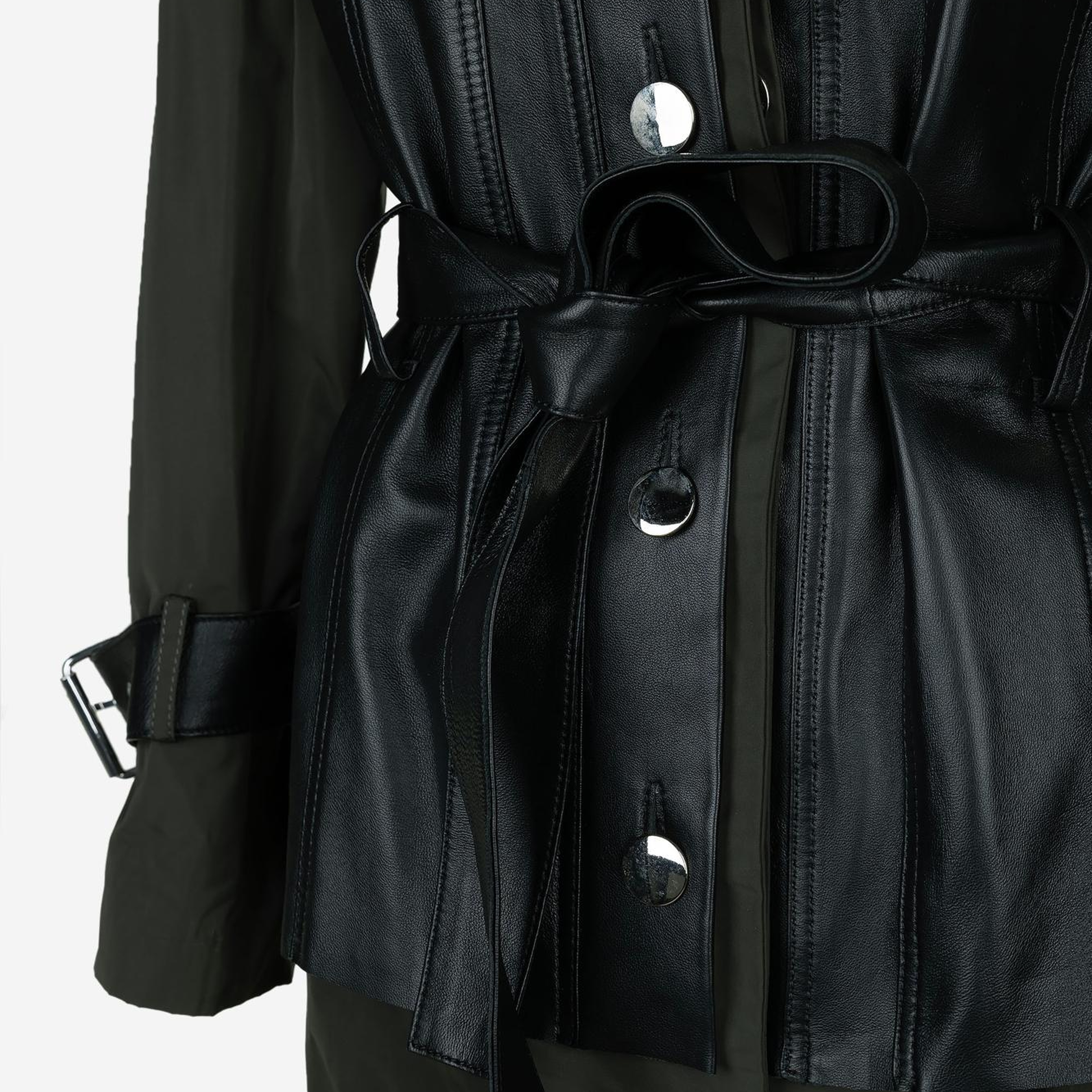 Valmenti Kadın Hakiki Deri Haki Süet Trençkot Deri Mont