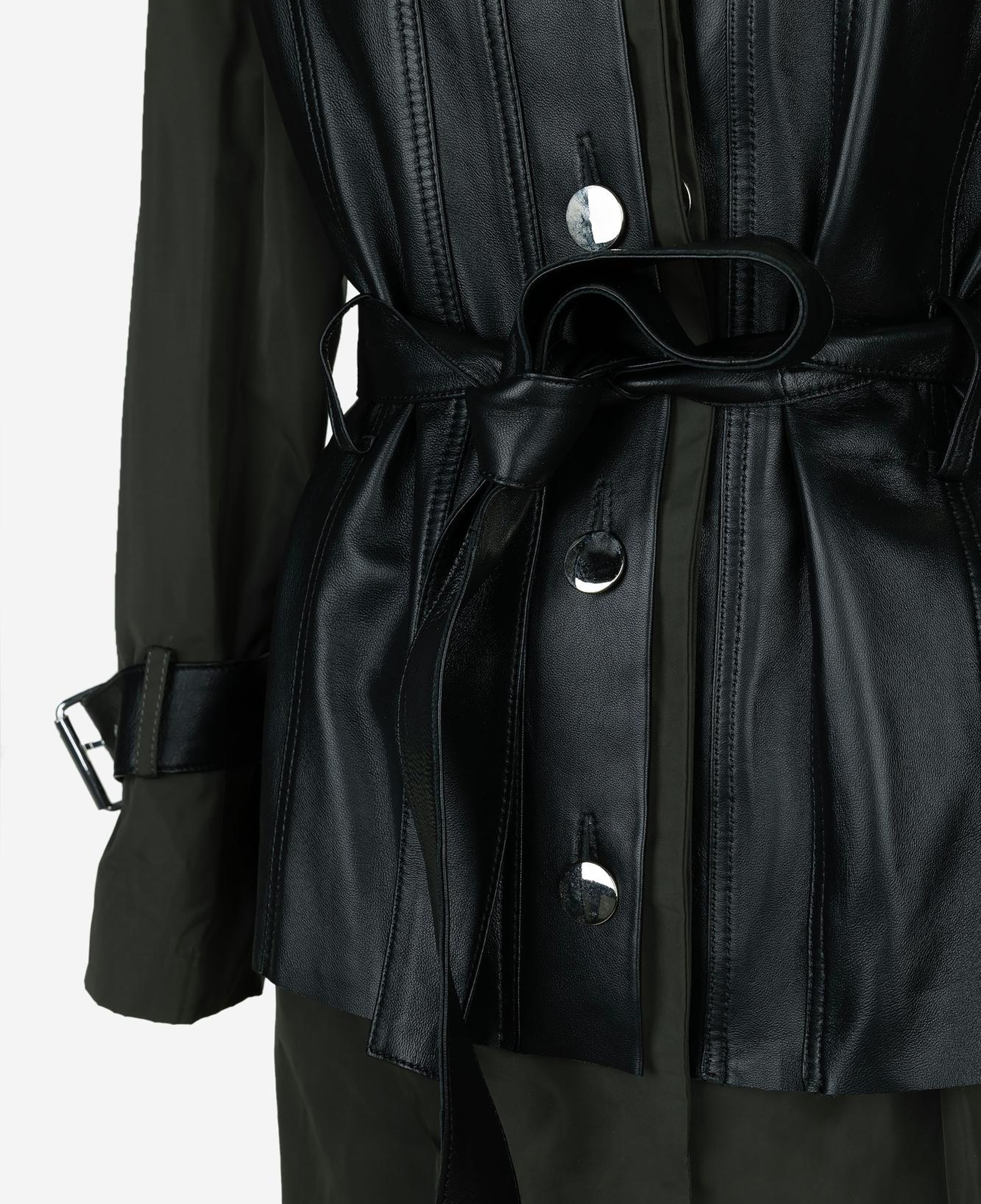 Valmenti Kadın Hakiki Deri Haki Süet Trençkot Deri Mont