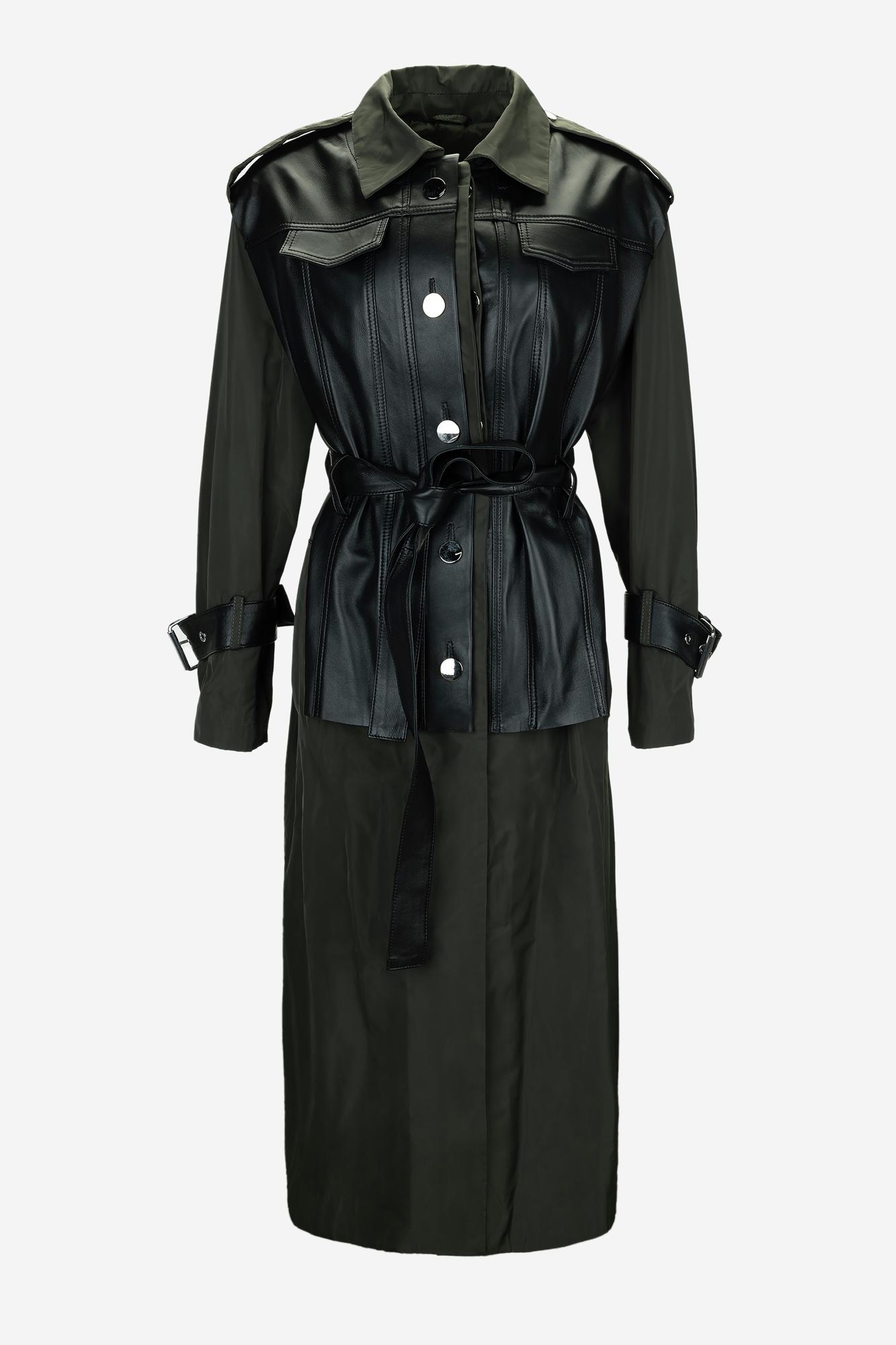 Valmenti Kadın Hakiki Deri Haki Süet Trençkot Deri Mont