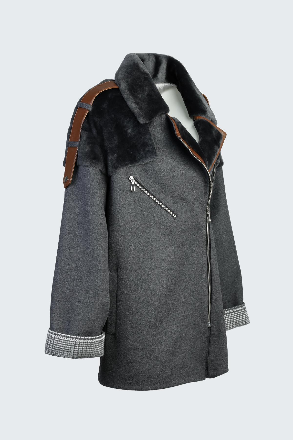 Valmenti Kadın Kürk/Deri/Kumaş Gri Mont