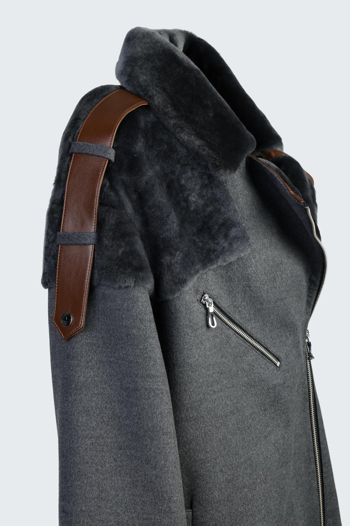 Valmenti Kadın Kürk/Deri/Kumaş Gri Mont