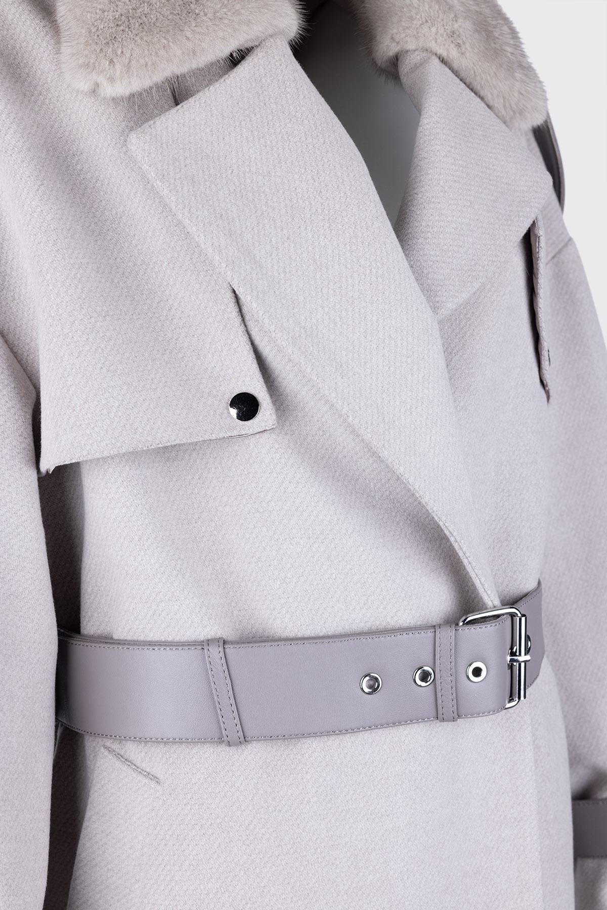 Valmenti Kadın Kürk/Deri/Kumaş Gri Mont