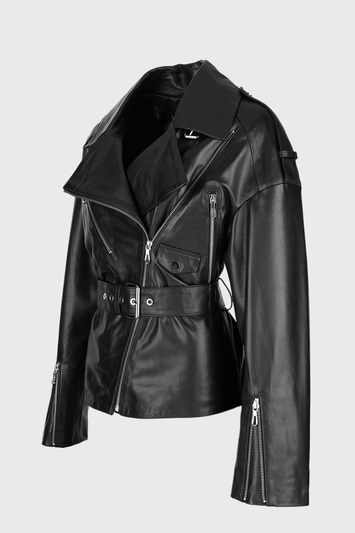 Valmenti Kadın Hakiki Deri Siyah Mont