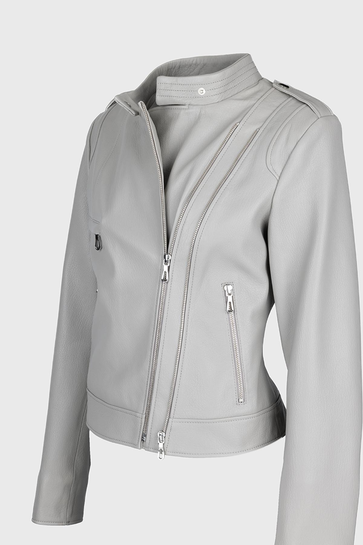 Valmenti Kadın Hakiki Deri Gri Mont