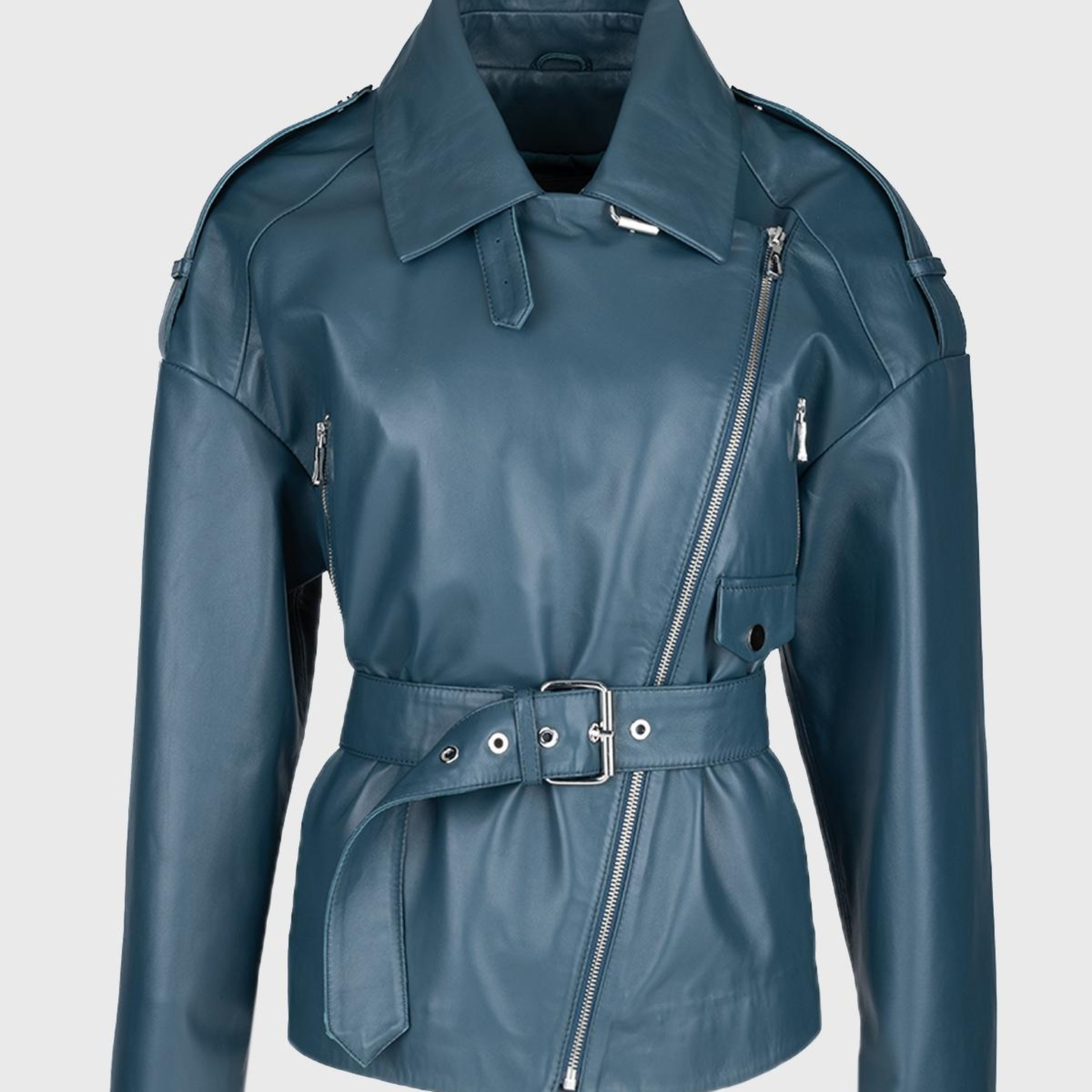 Valmenti Kadın Hakiki Deri Petrol Mont