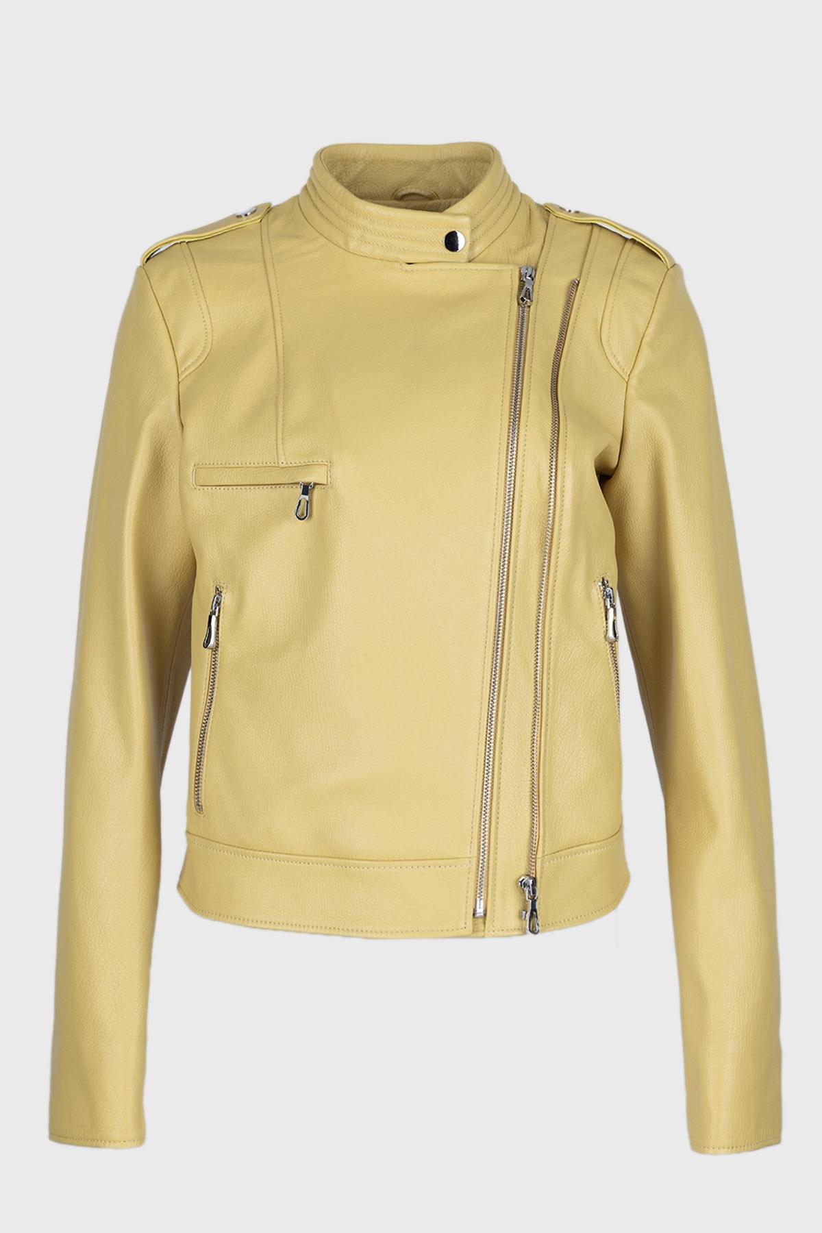 Valmenti Kadın Hakiki Deri Sarı Mont