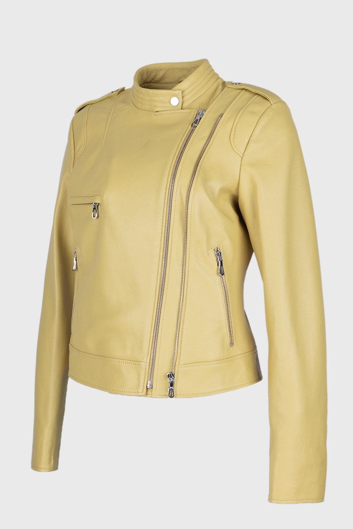 Valmenti Kadın Hakiki Deri Sarı Mont