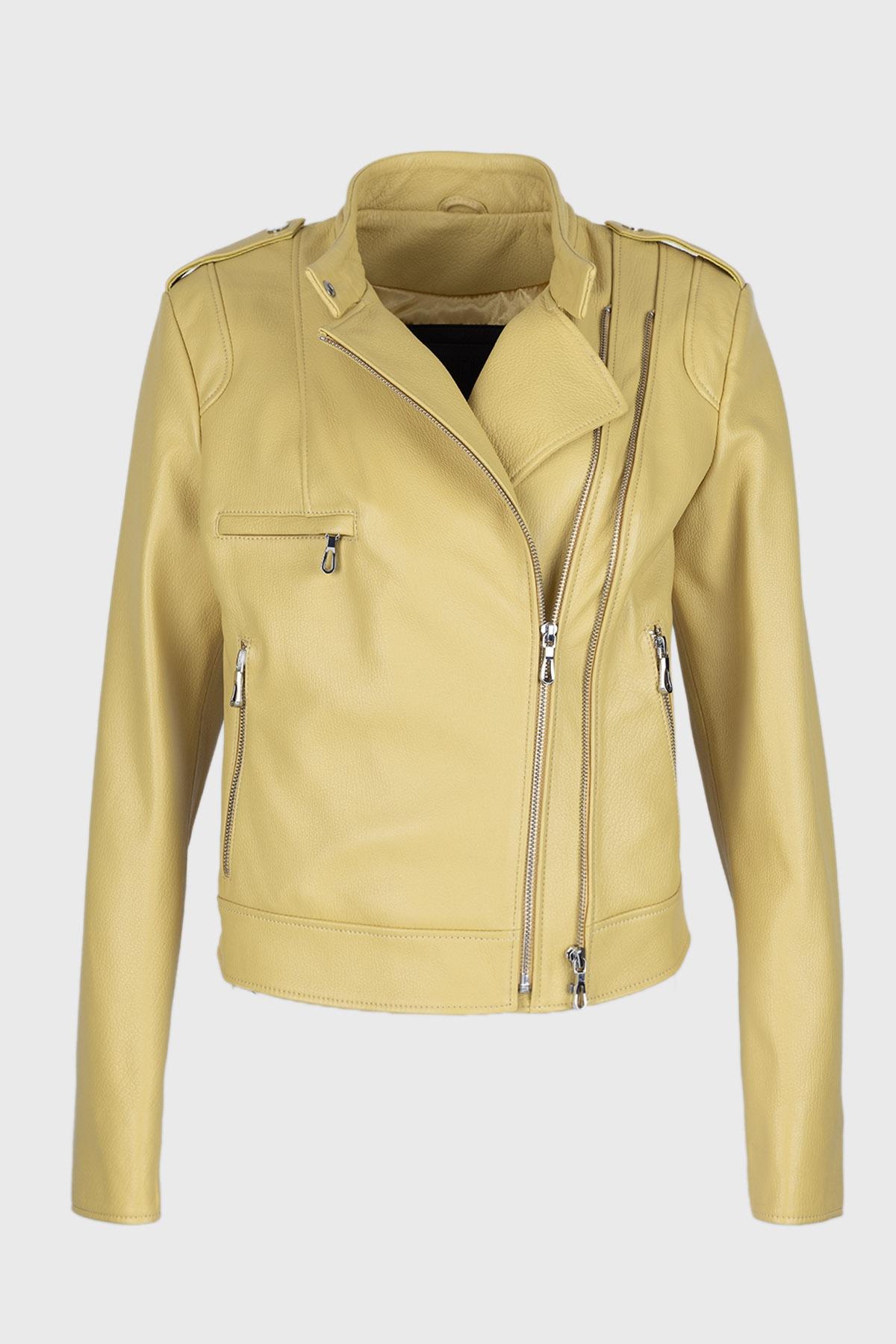 Valmenti Kadın Hakiki Deri Sarı Mont