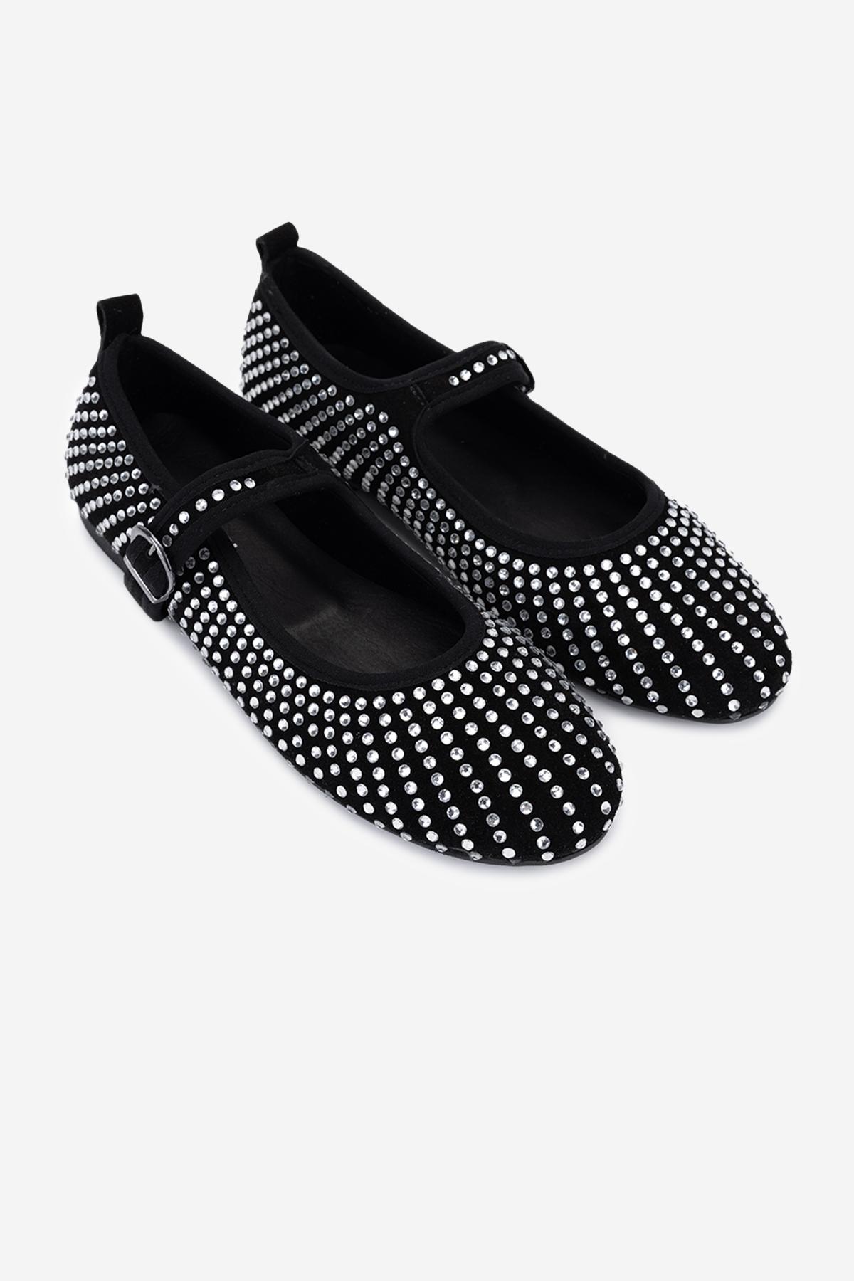 Valmenti Kadın Hakiki Deri Siyah Süet Babet Ayakkabı