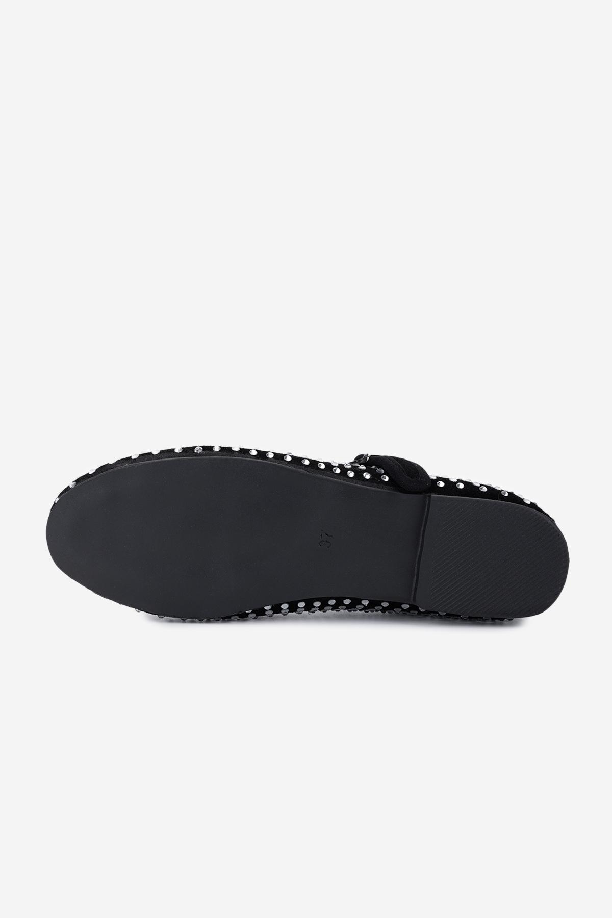 Valmenti Kadın Hakiki Deri Siyah Süet Babet Ayakkabı