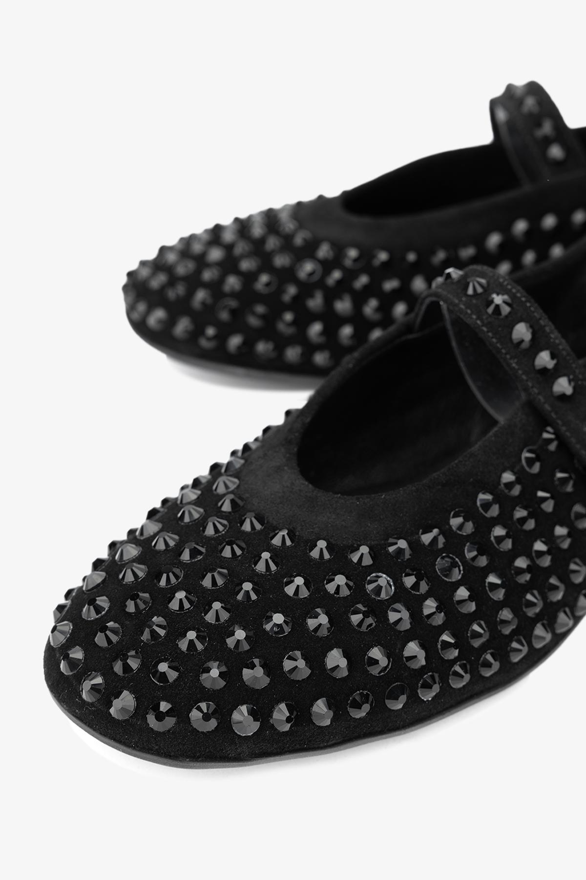 Valmenti Kadın Hakiki Deri Siyah Süet Babet Ayakkabı