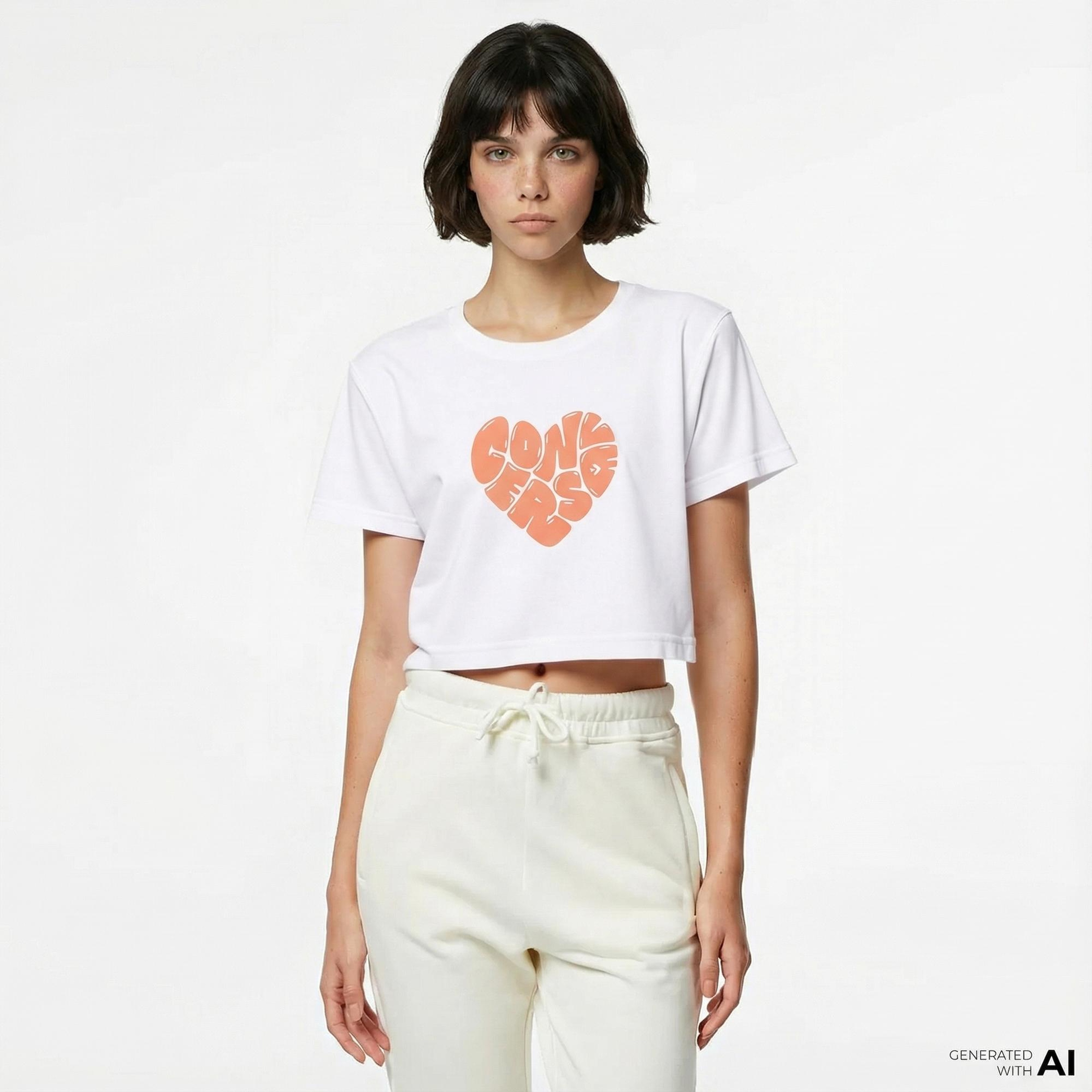 Converse Heart Slim Fit Kadın Beyaz T-Shirt