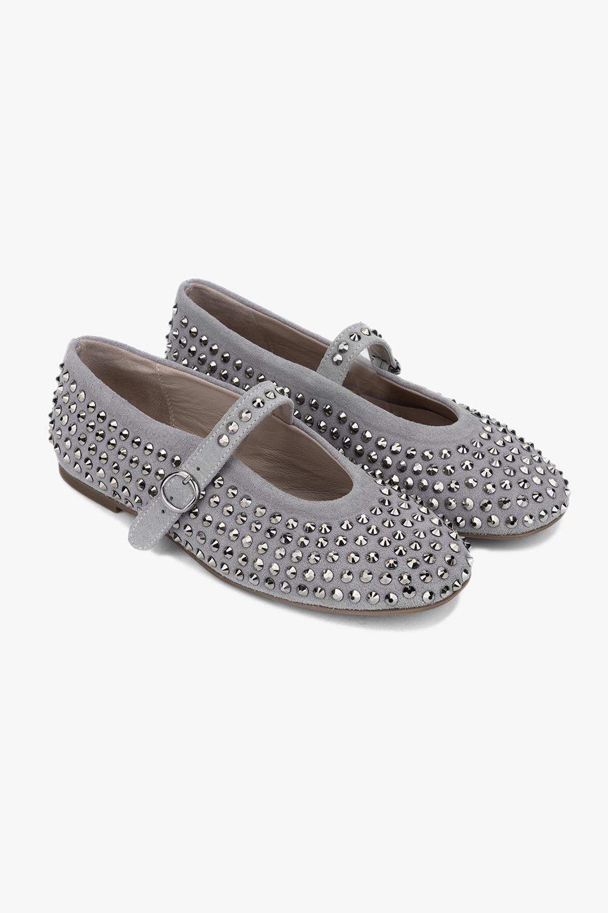 Valmenti Kadın Hakiki Deri Gri Babet Ayakkabı