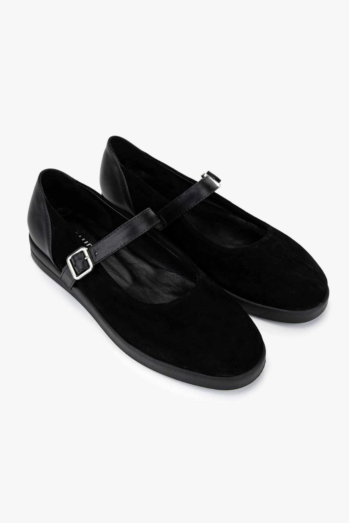 Valmenti Kadın Hakiki Deri Siyah Babet Ayakkabı