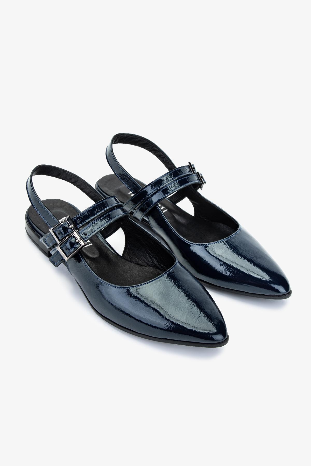 Valmenti Kadın Hakiki Deri Lacivert Rugan Babet Ayakkabı