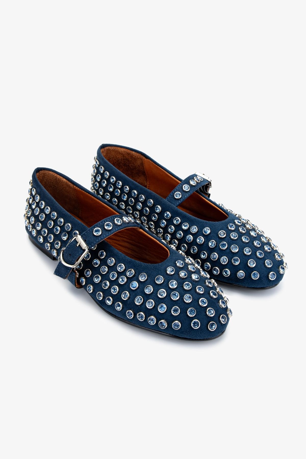 Valmenti Kadın Hakiki Deri Mavi Süet Babet Ayakkabı