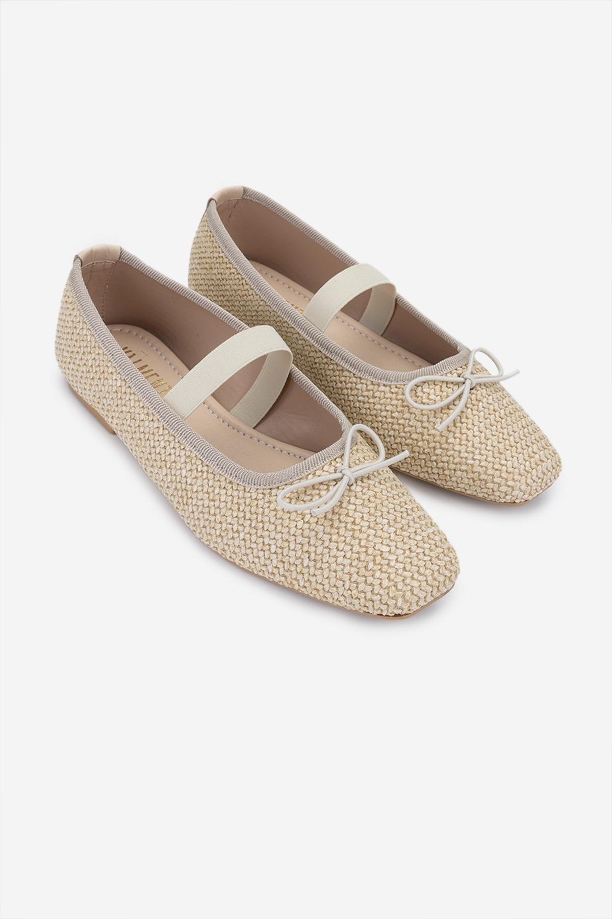 Valmenti Kadın Deri & Tekstil Bej Babet Ayakkabı