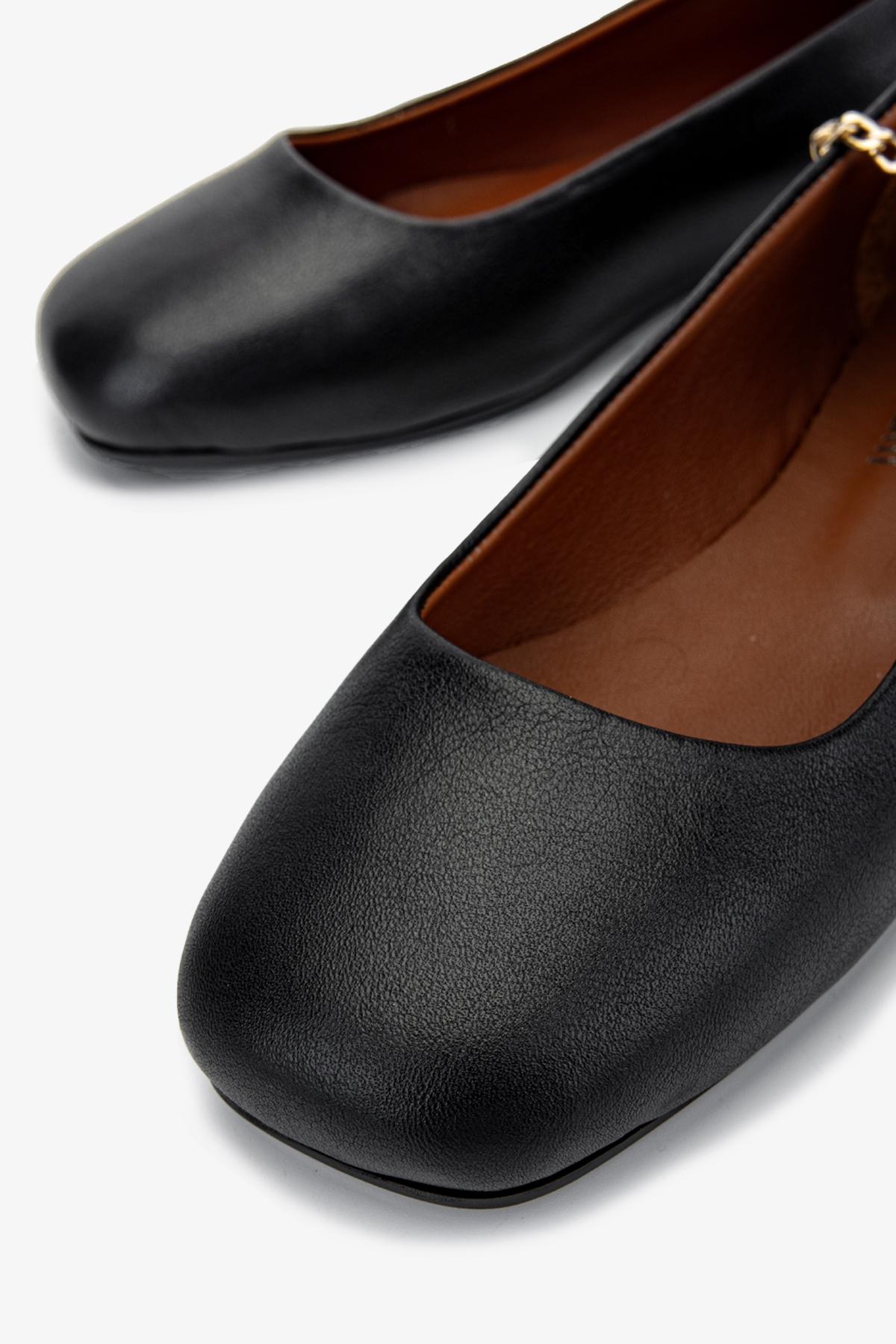 Valmenti Kadın Hakiki Deri Siyah Babet Ayakkabı