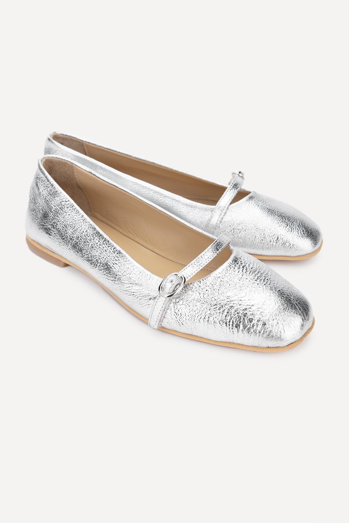 Valmenti Kadın Hakiki Deri Gri Babet Ayakkabı