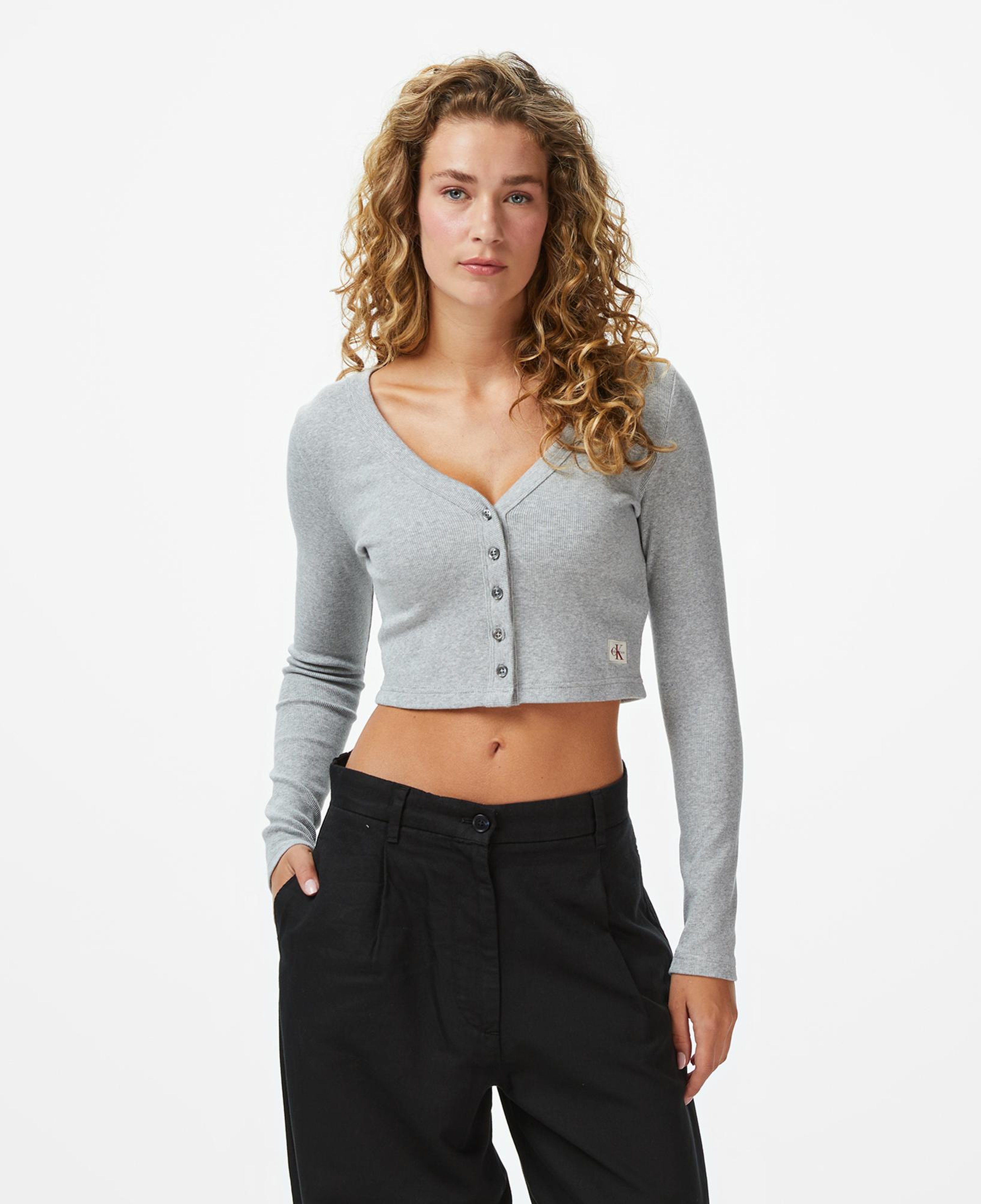 Calvin Klein Woven Label Kadın Gri Triko