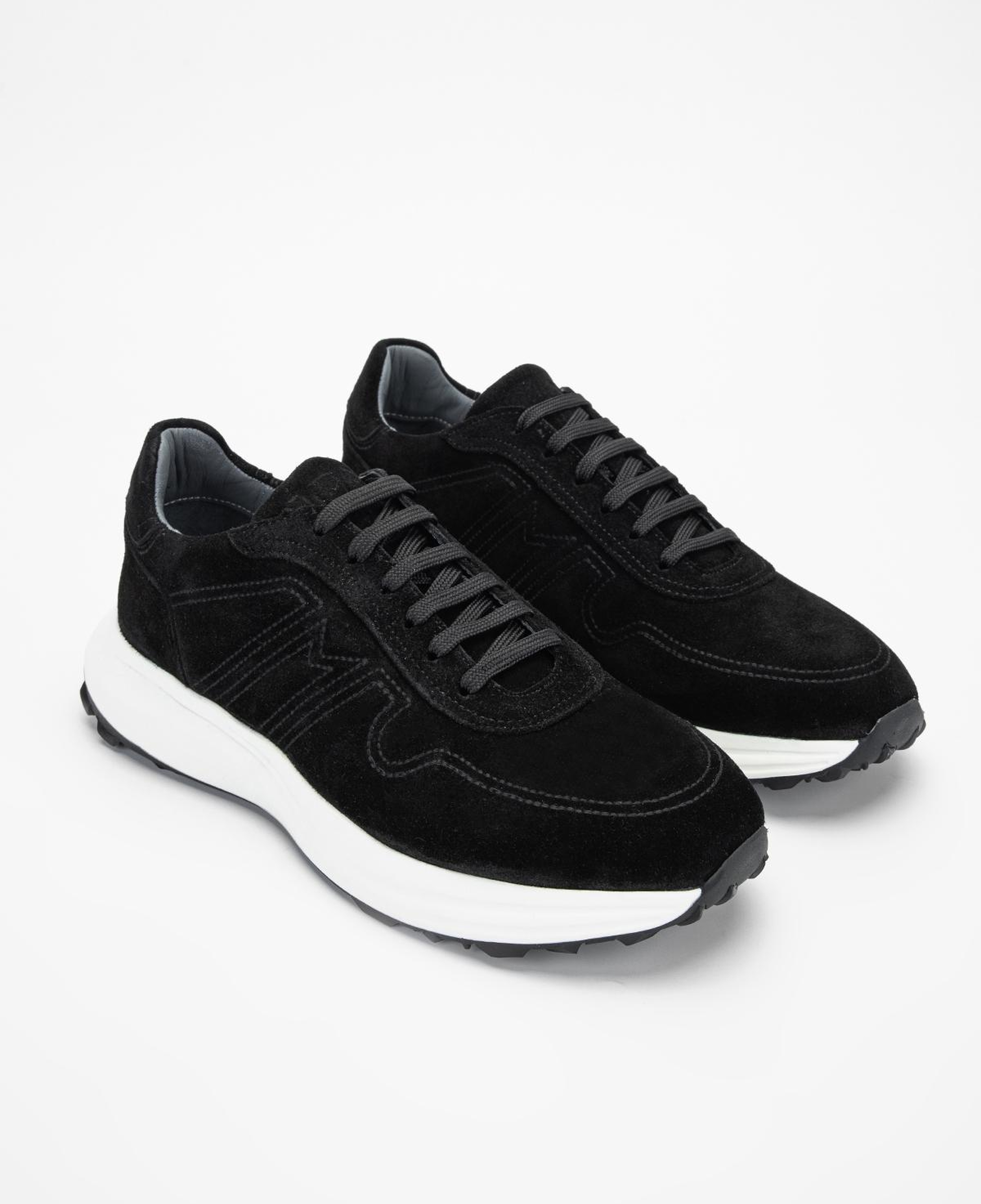 Valmenti Erkek Hakiki Deri Siyah Süet Sneakers & Spor Ayakkabı